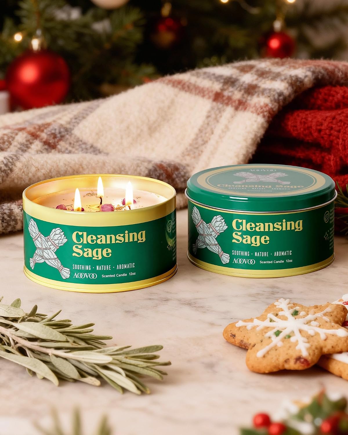 AOOVOO Sage Candle for Cleansing - 2 Pack Scented Candles