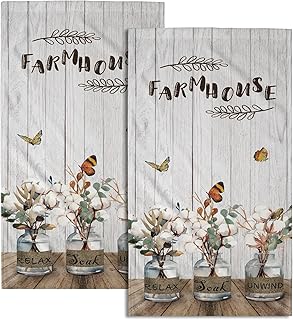 Giwawa Farmhouse Floral Hand Towels White Wood Bath Towels Set of 2 Soft Guest Face Towel Fingertip Towel Washcloth for Bathroom Spa Guest Gift