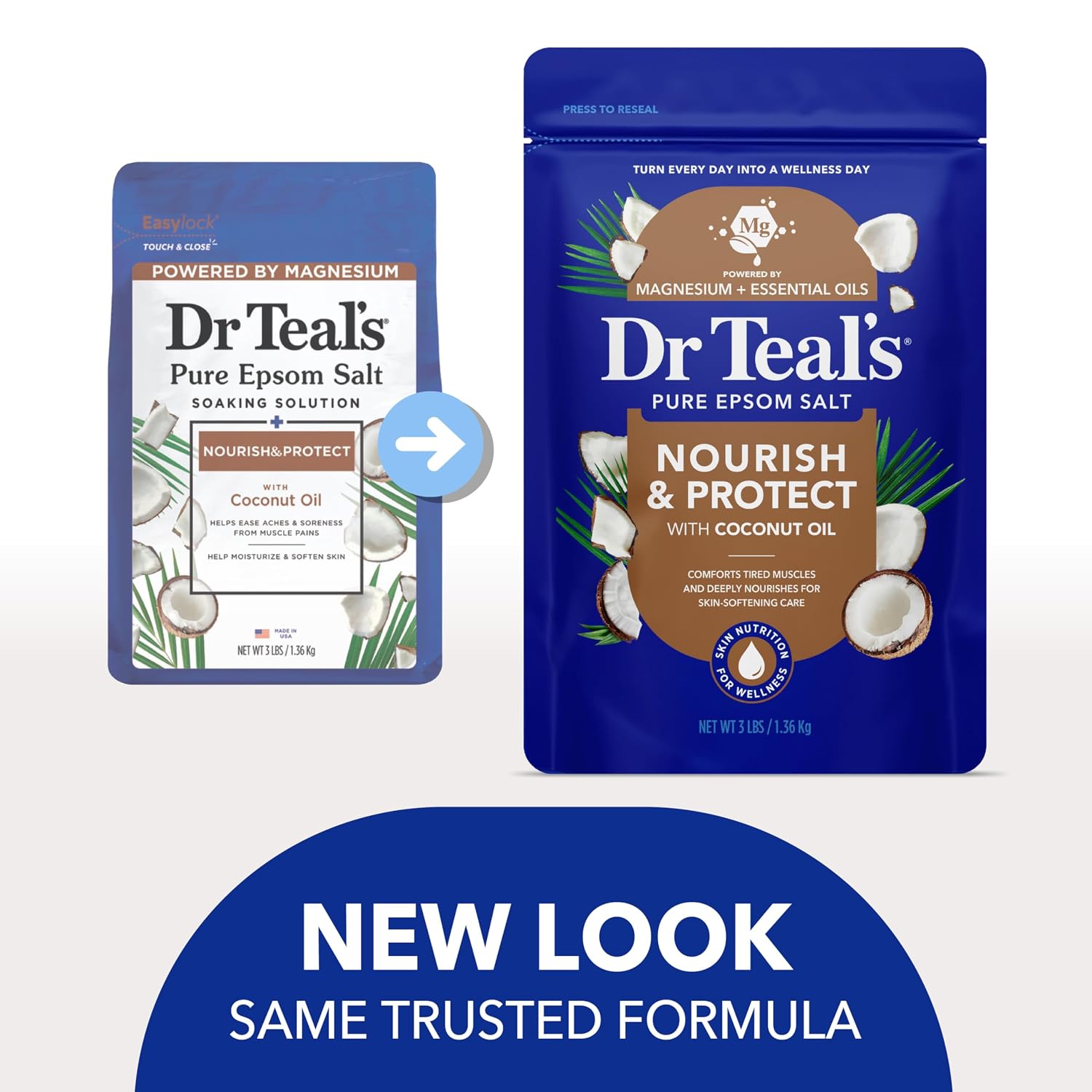 Dr Teal's Epsom Salt Magnesium Soak, Nourish & Protect with Coconut Oil, 3 lbs (Pack of 4)
