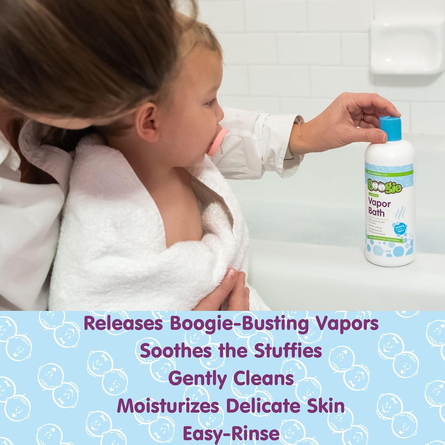 Boogie Bubbling Vapor Bath for Kids - 18 fl oz - Gentle & Calming Bubble Bath for Kids - Made with Natural Essential Oils - Mint Eucalyptus Scent - Baby Bathtime Essentials