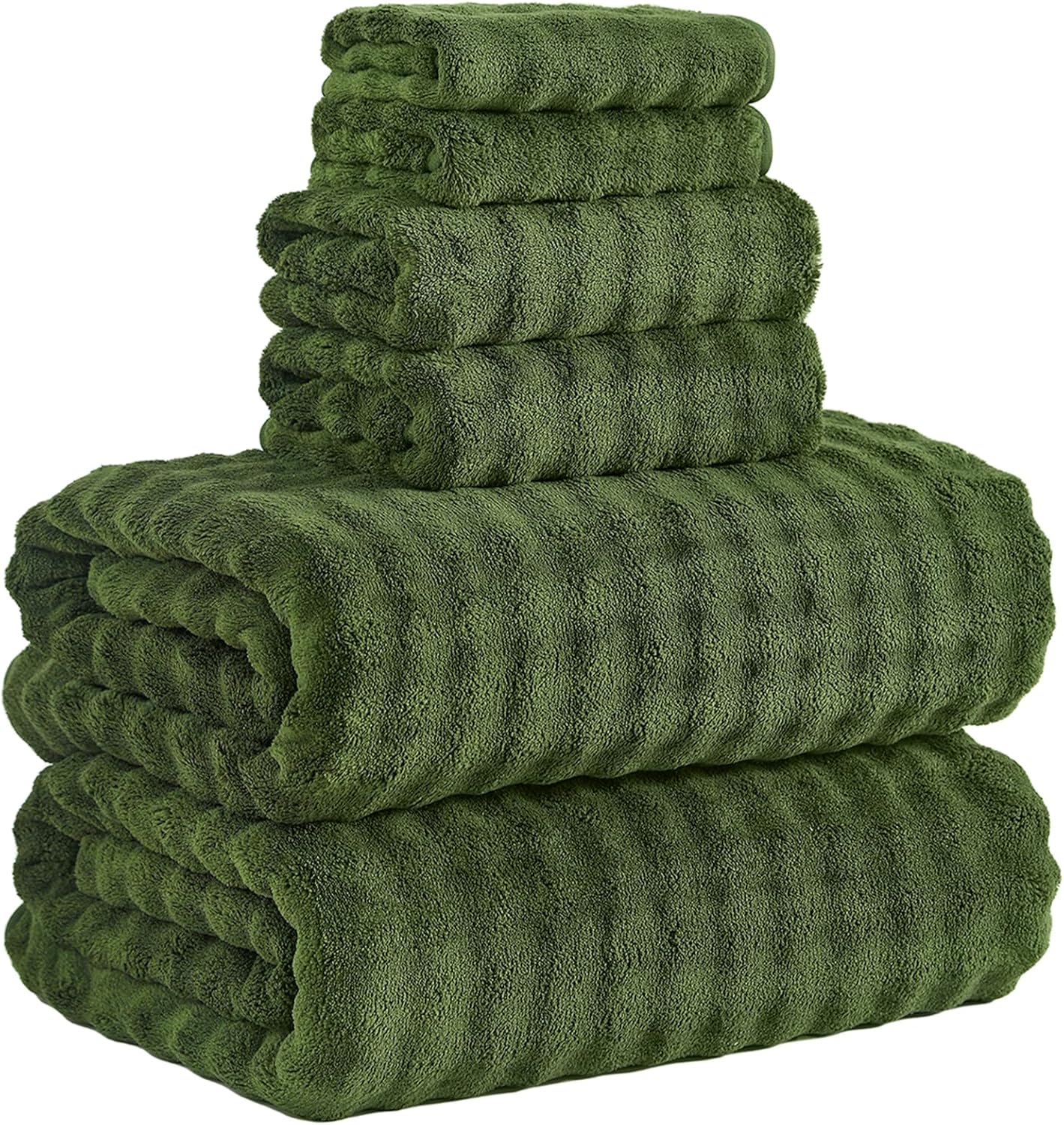 KBY Bath Towels Set 6 Piece 40x80 Inches，2 Extra Large Bath Sheets 2 Hand Towels 2 Washcloths，Highly Absorbent Quick Dry Microfiber,Ultra Soft Towel Set for Bathroom，Spa，Gym， Hotel (Olive Green)