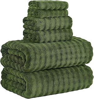 KBY Bath Towels Set 6 Piece 40x80 Inches，2 Extra Large Bath Sheets 2 Hand Towels 2 Washcloths，Highly Absorbent Quick Dry Microfiber,Ultra Soft Towel Set for Bathroom，Spa，Gym， Hotel (Olive Green)