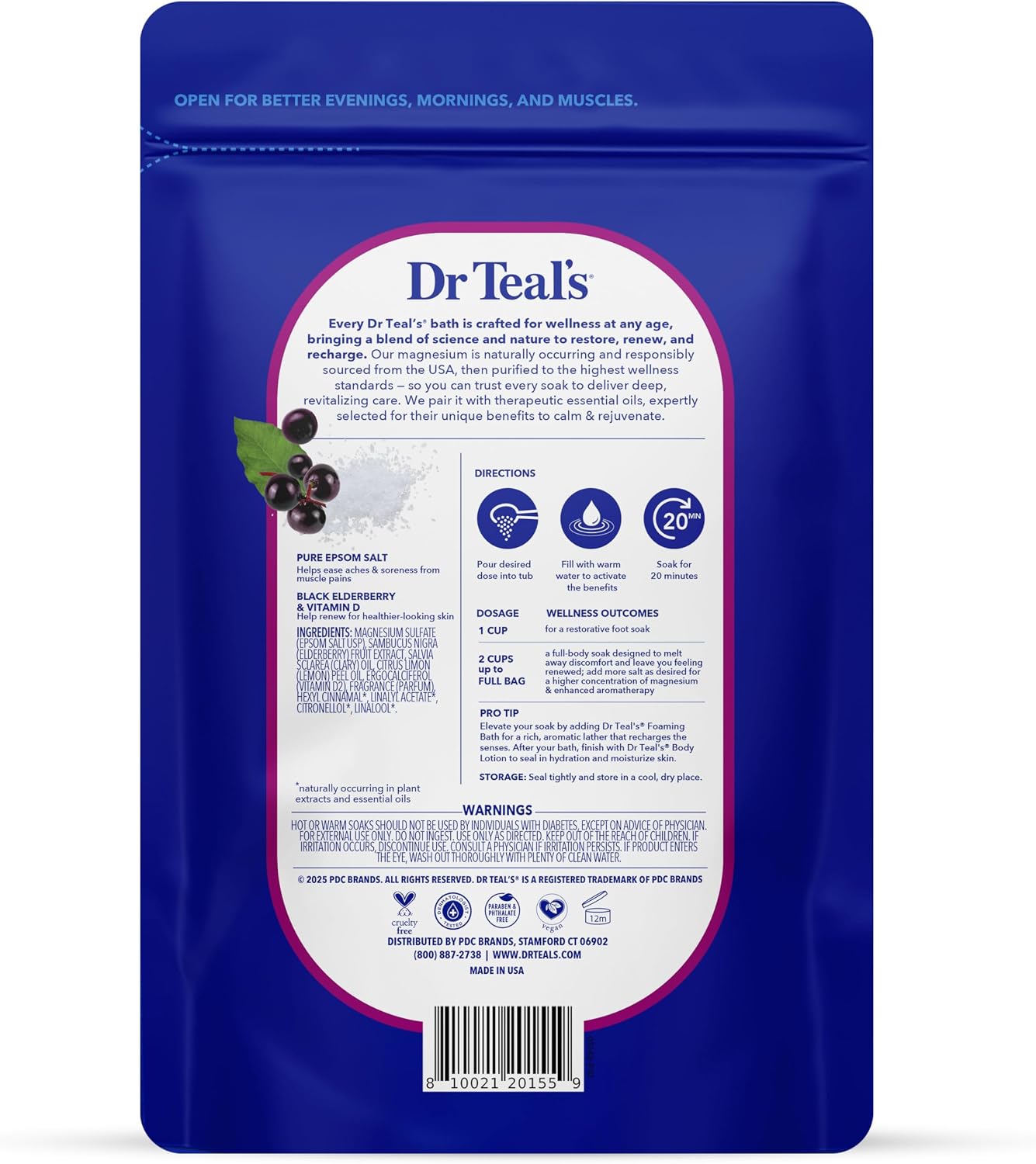 Dr Teal's Epsom Salt Magnesium Soak, Black Elderberry with Vitamin D, 3 lbs