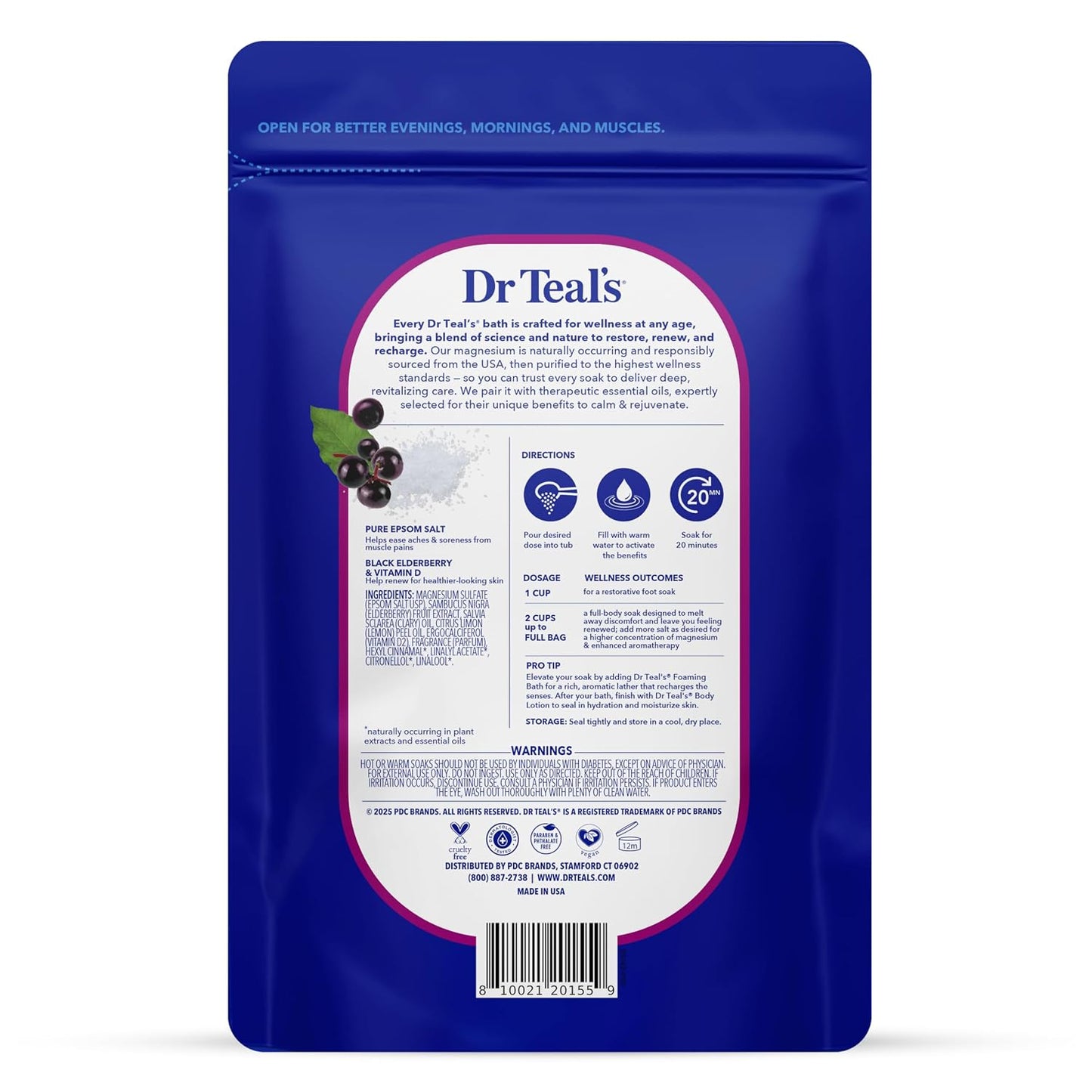 Dr Teal's Epsom Salt Magnesium Soak, Black Elderberry, 3 lbs | Vitamin D infused, Pack of 4