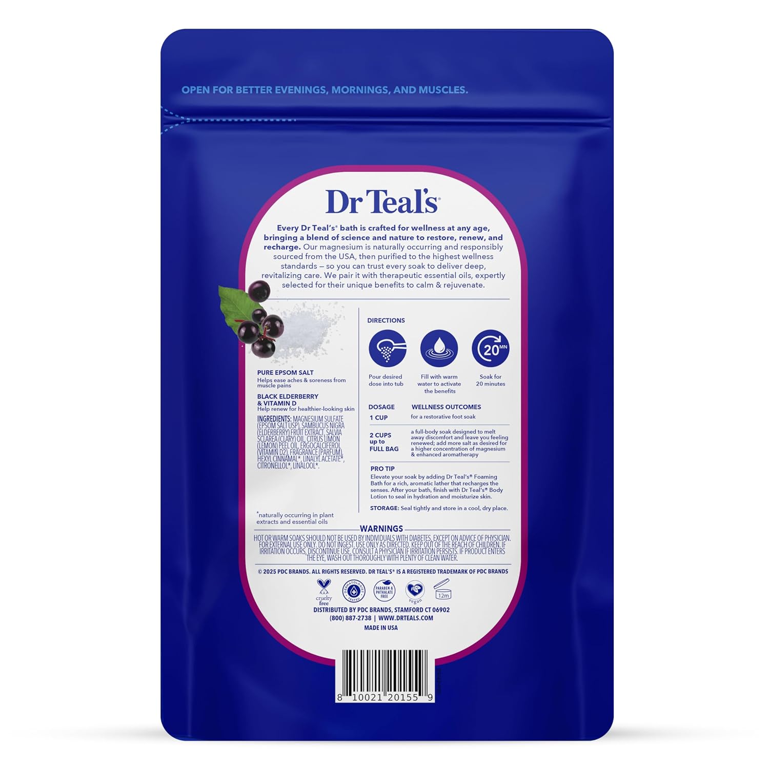 Dr Teal's Epsom Salt Magnesium Soak, Black Elderberry, 3 lbs | Vitamin D infused, Pack of 4