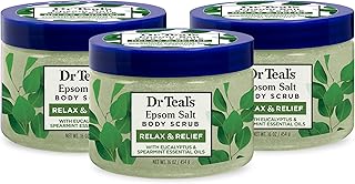 Dr Teal's Pure Epsom Salt Body Scrub, Relax & Relief with Eucalyptus & Spearmint Essential Oils, 16 oz (Pack of 3)