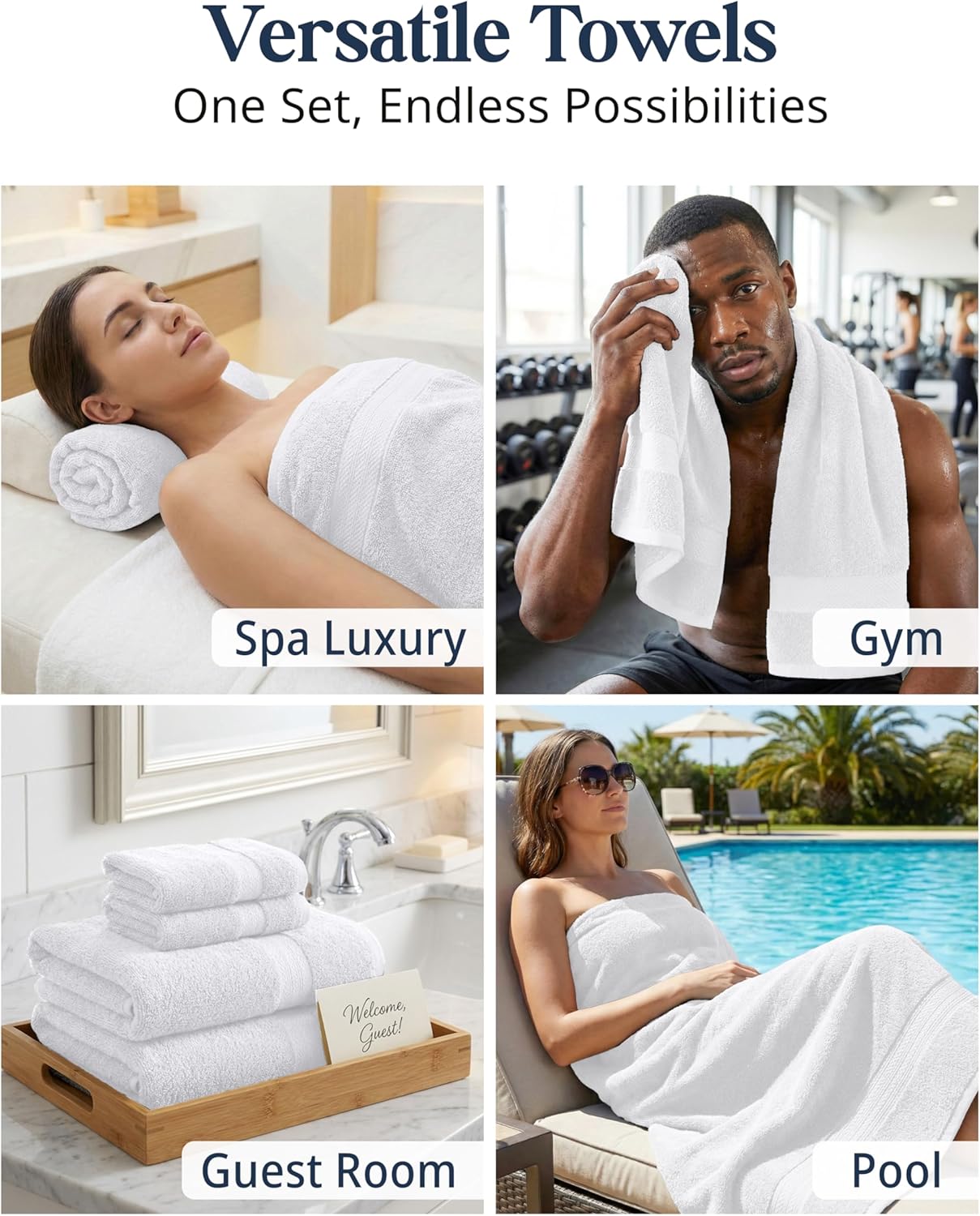 LANE LINEN 100% Cotton Bath Towel Set - 6 Pieces - Super Soft, Highly Absorbent & Quick Dry - 2 Bath, 2 Washcloths, 2 Hand Towels for Bathroom - Hotel Quality, Ideal for Spa, Gym & Travel - White