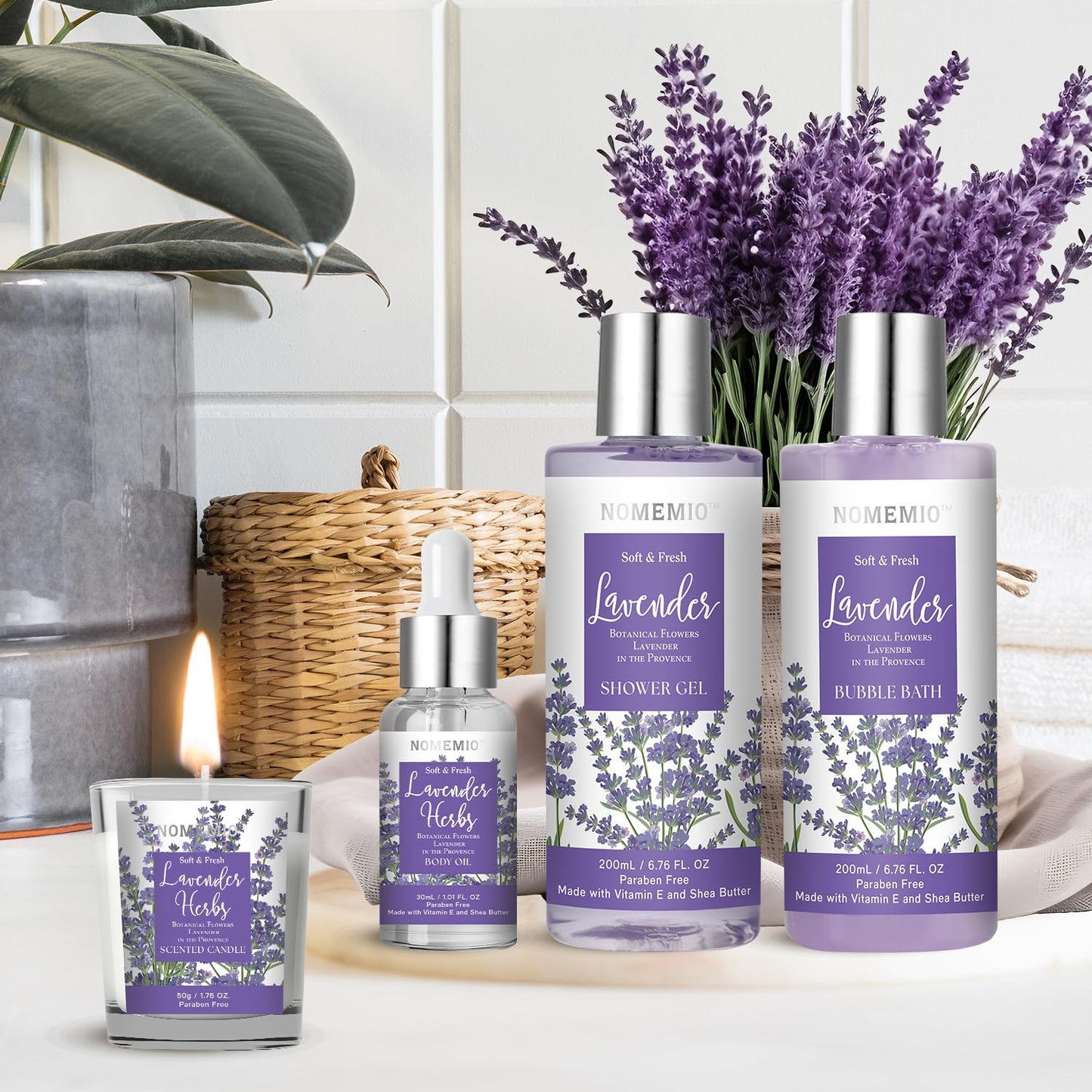 Mother's Day Gift, Spa Gift Basket for Women, 8pcs Lavender Spa Kit Set with Body Wash, Bubble Bath, Scrub, Bath & Beauty Skin Care Gift Sets, Christmas Gifts Set for Women, Her, Mom