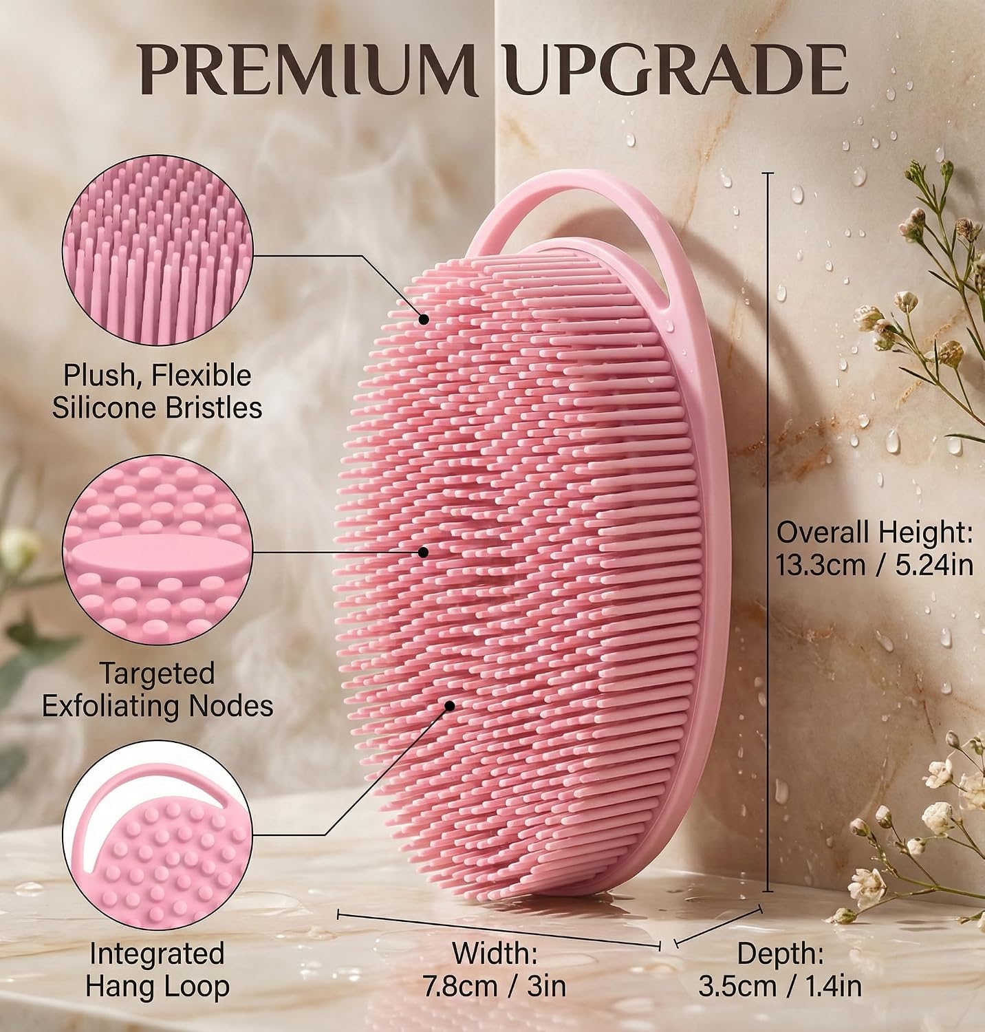 Silicone Body Scrubber 3-Pack – 2-in-1 Shower Exfoliating Brush with Handle, Gentle & Durable Loofah Alternative – Black, Green, Pink