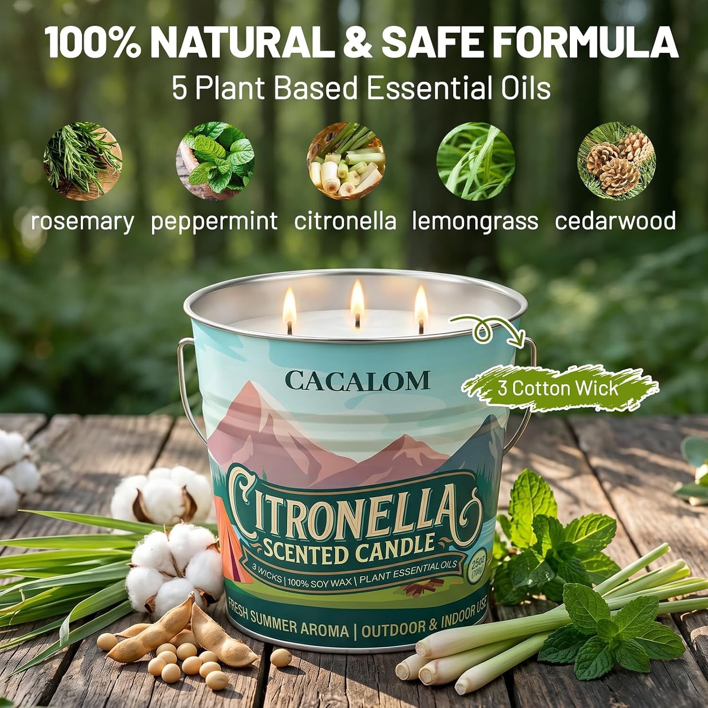 Citronella Candles Outdoor, Large 25oz Citronella Candle for Patio, 3-Wick Soy Wax Natural Candle with up to 65 Hours of Burning time, Summer Outdoor Candles Perfect for Yards, Gardens and Camping