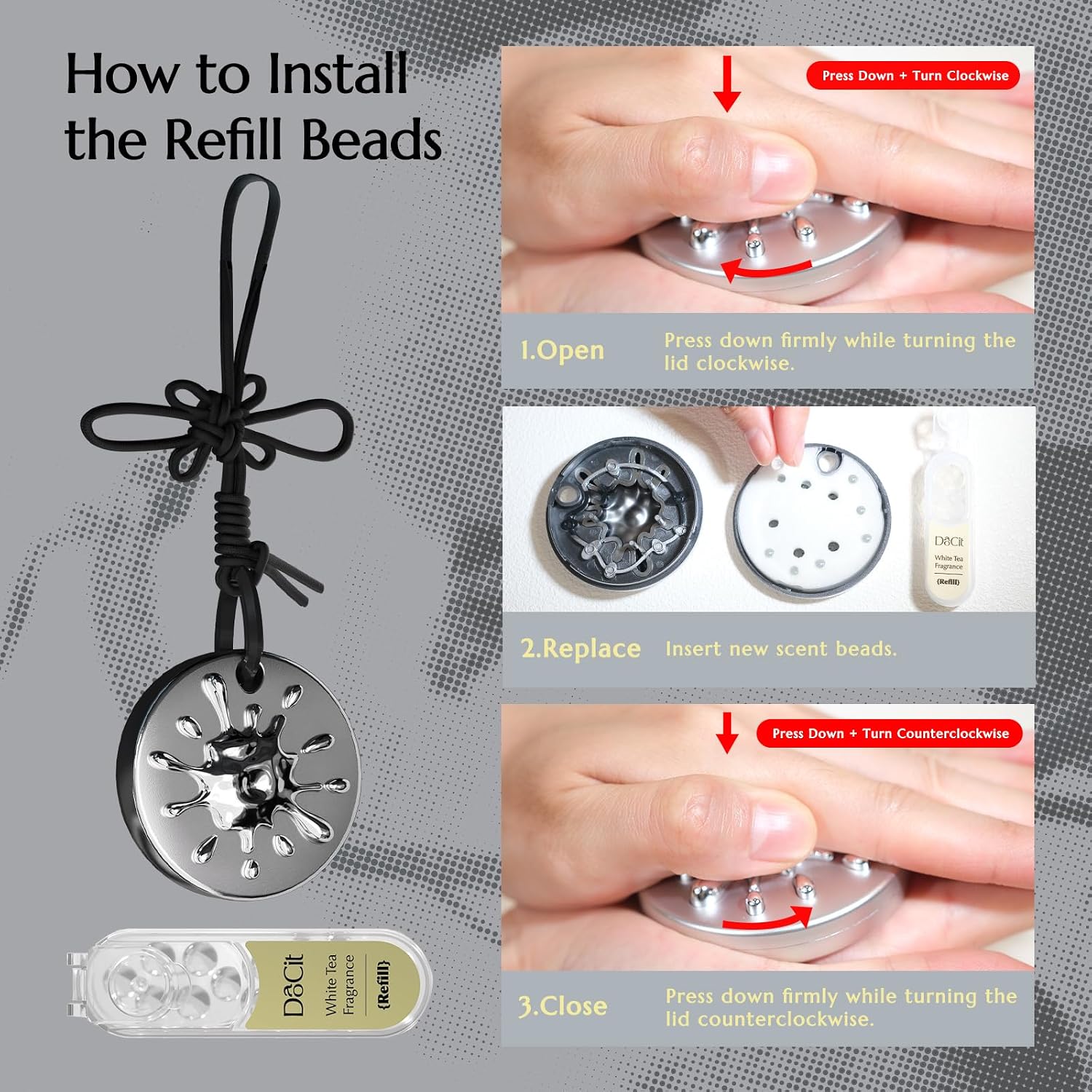 Car Air Freshener Hanging Essential Oil Diffuser with Bead Release Design, 40+ Days Long Lasting Scent for Men & Women, 7 Original + 14 Refills for Car/Home/Office, White Tea Fragrance