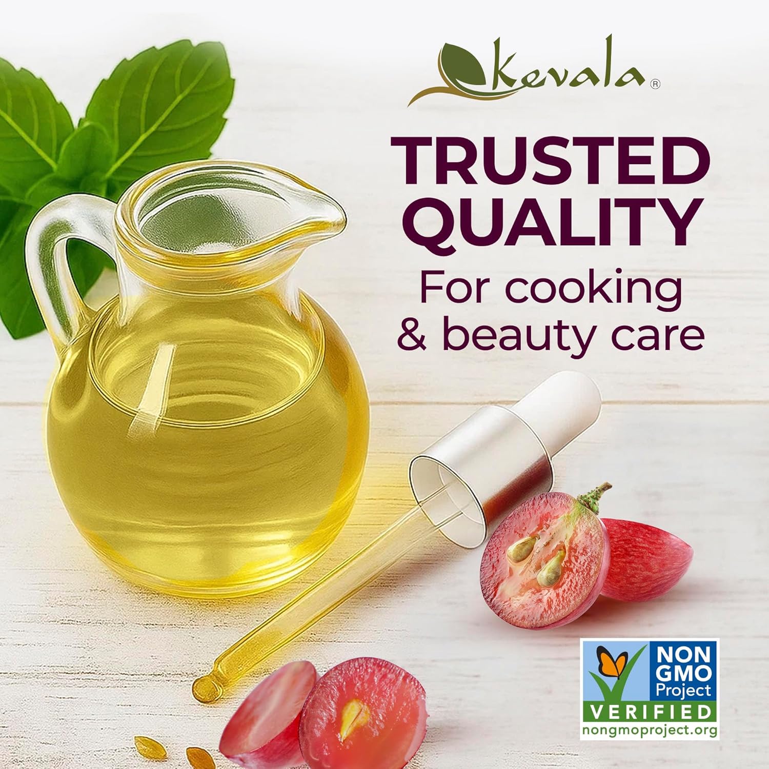 Kevala Grapeseed Oil - Nutritious Oil Great for Cooking and Beauty, Made with Carefully Selected Grapes, Perfect Base with Natural Flavor for an Organic Salad Dressing, Vitamin E Source, 64 fl oz