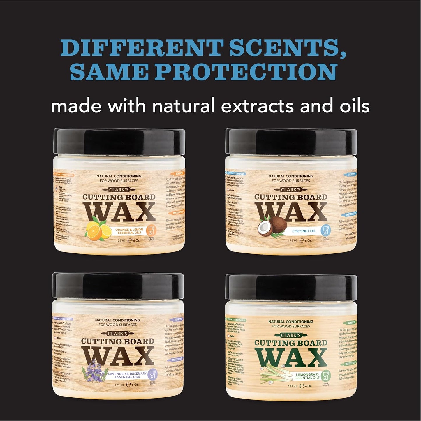 CLARK'S Cutting Board Wax - 2-in-1 Wood Butter & Organic Coconut Oil with Beeswax for Wooden Kitchen Utensils – Butcher Block Conditioner for Charcuterie & Cutting Boards – Made in USA, 6oz