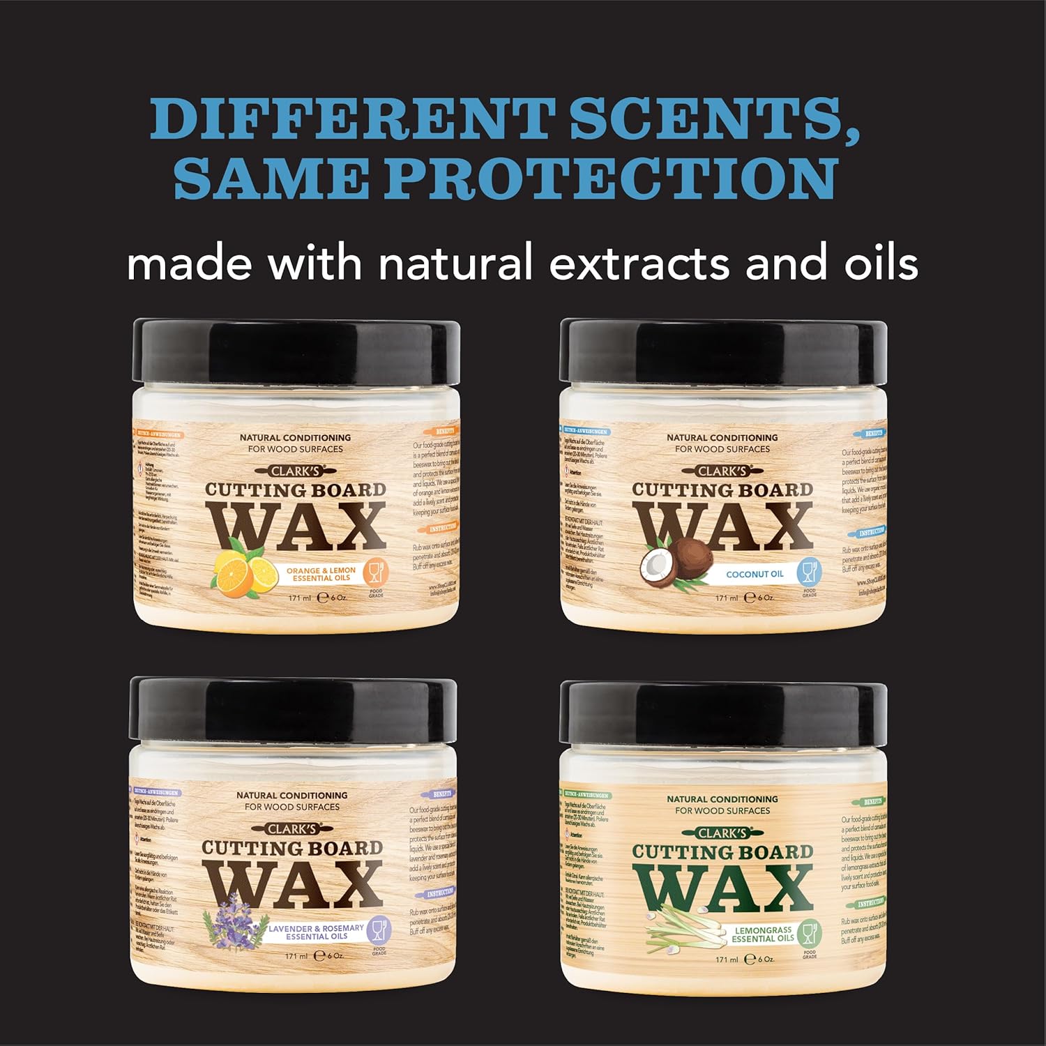 CLARK'S Cutting Board Wax - 2-in-1 Wood Butter & Organic Coconut Oil with Beeswax for Wooden Kitchen Utensils – Butcher Block Conditioner for Charcuterie & Cutting Boards – Made in USA, 6oz