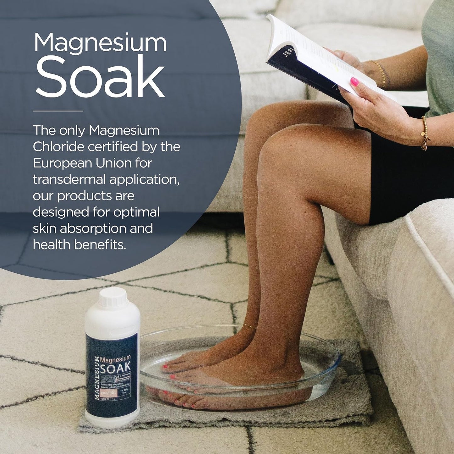 Magnesium Soak - 100% Pure Zechstein Transdermal Magnesium Oil Bath Soak for Relaxation, Skin Health, and Wellness - Magnesium Foot Soak and Bath Soak - 32oz