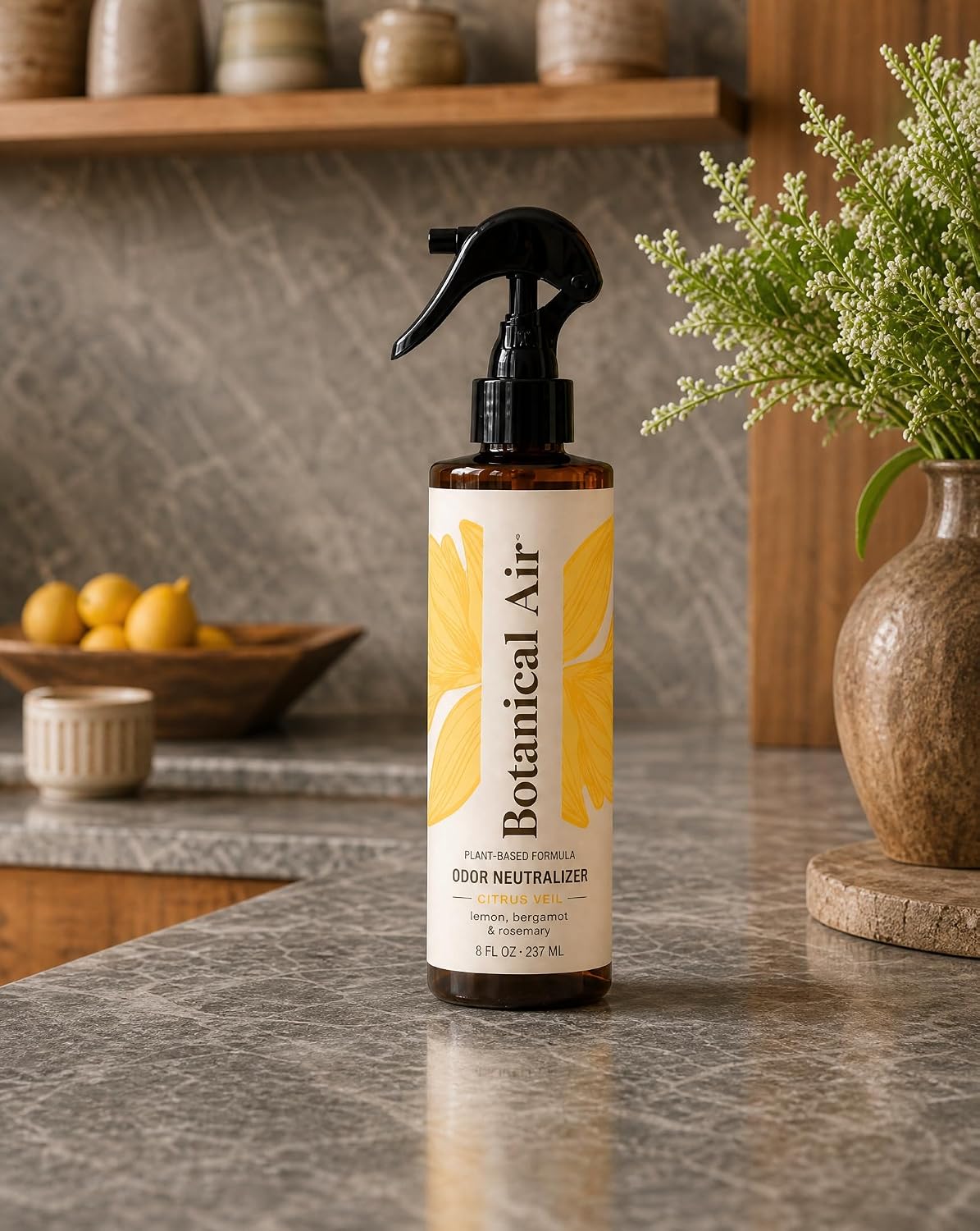 Plant-Based Odor Eliminator Spray – Natural Essential Oil Air Freshener for Home, Bathroom, Fabrics &amp; Pet Areas – 8 oz (Citrus Veil)
