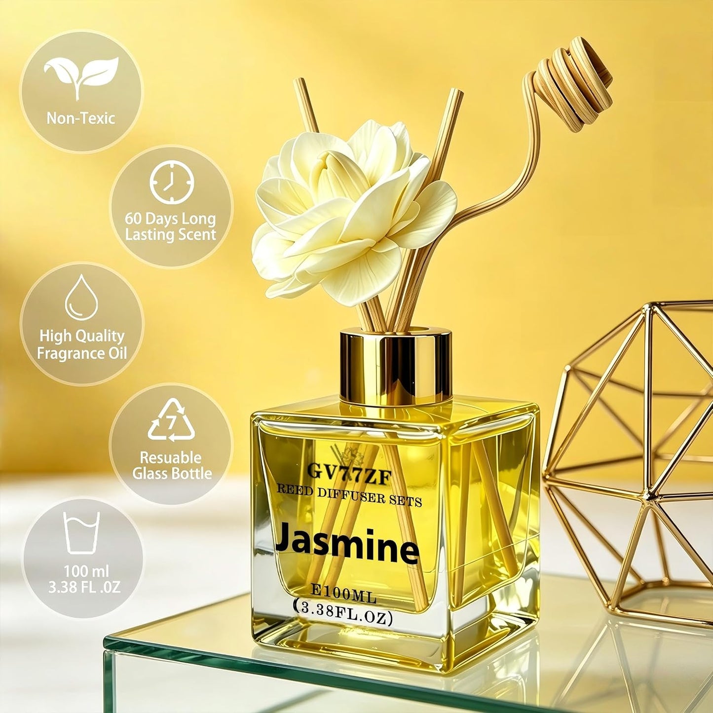 Gardenia Reed Diffuser – 3.38 oz Glass Bottle with Rattan Sticks & Dried Flowers, Rich White Floral Scent for Home, Adjustable Intensity Aroma Gift for Women, Housewarming, Mom
