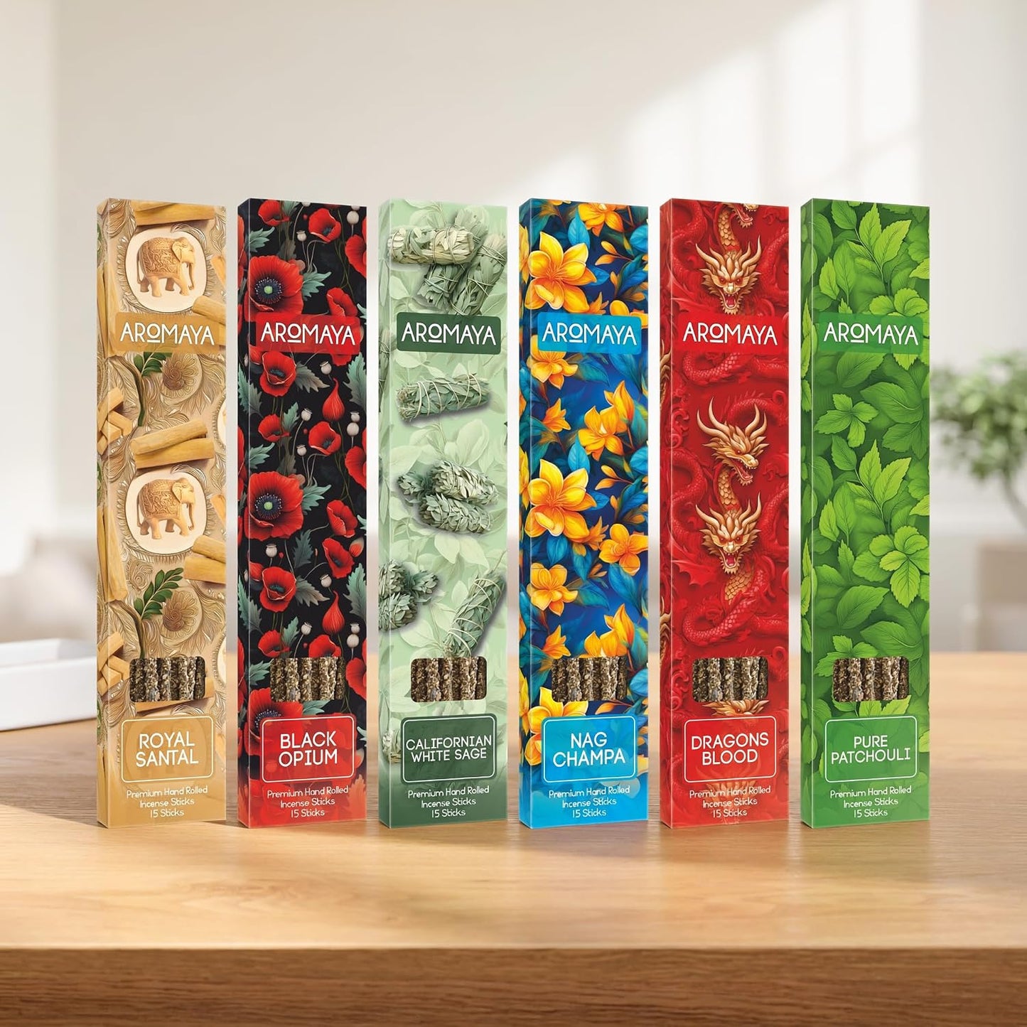 Masala Incense Sticks with Natural Wood Chips | Hand Rolled Bundle | 6-Box Gift Set with 90 Sticks | Aromatherapy for Home, Meditation & Yoga | Core Collection