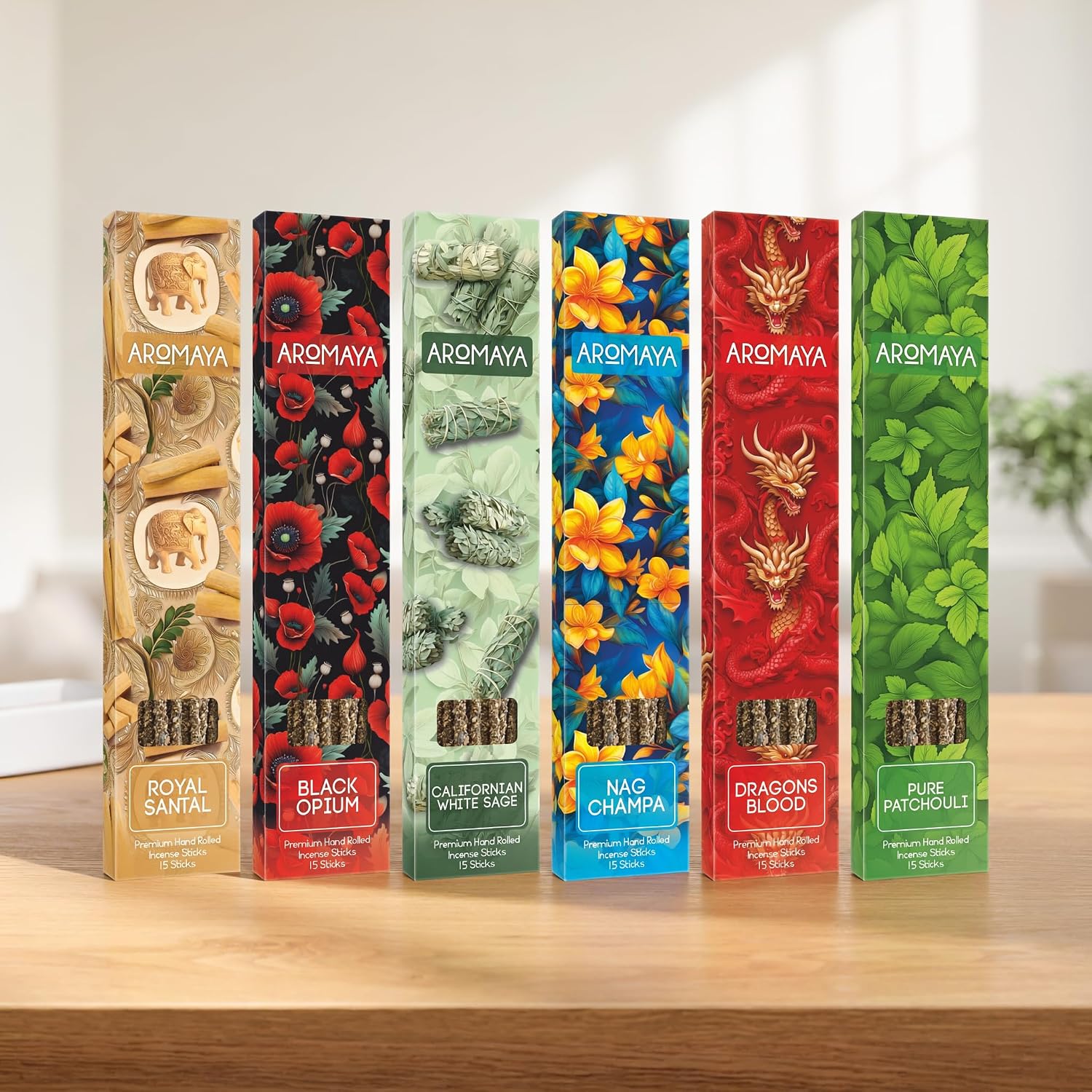 Masala Incense Sticks with Natural Wood Chips | Hand Rolled Bundle | 6-Box Gift Set with 90 Sticks | Aromatherapy for Home, Meditation & Yoga | Core Collection
