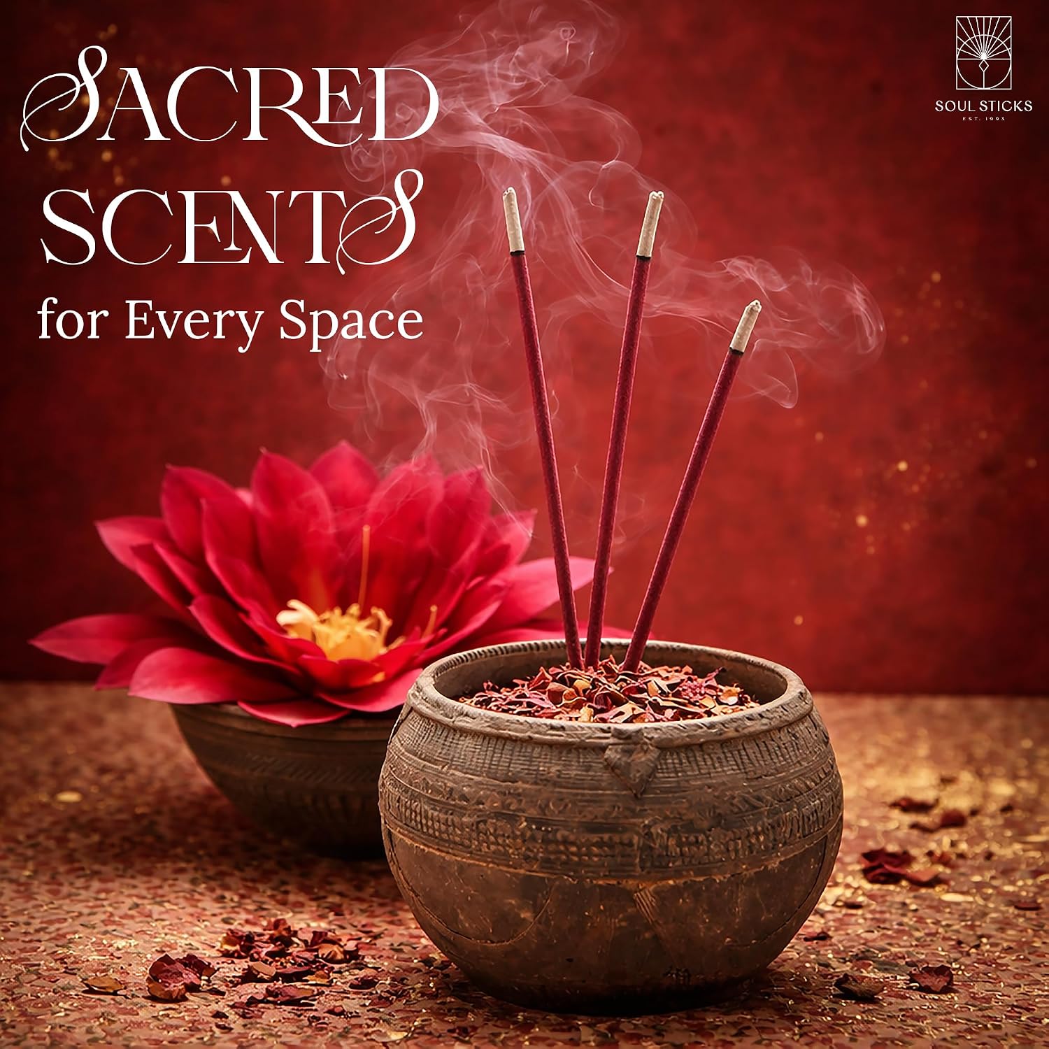 SOUL STICKS Handcrafted Incense Sticks Variety 4 Pack | 100% Natural Masala Incense Organic Home Fragrance Agarbatti | 15 Grams 10 Incense Sticks Per Pack (Divine Energy)