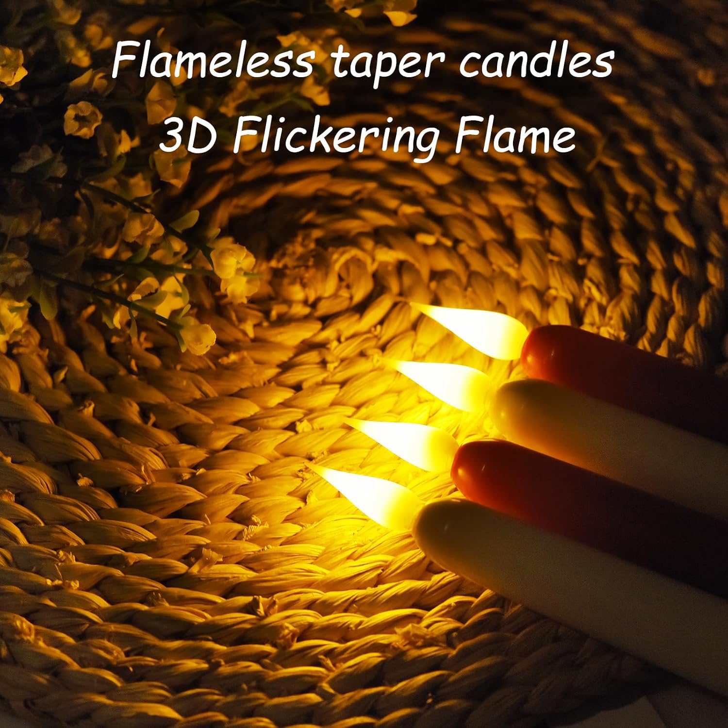 Flameless Taper Candles with Remote Control and Timer, Battery Operated LED Candlesticks with Flickering 3D Flame, 9.6×0.8 Inches Plastic Fake Candles for Christmas, Wedding and Home Decor (Ivory, 3)