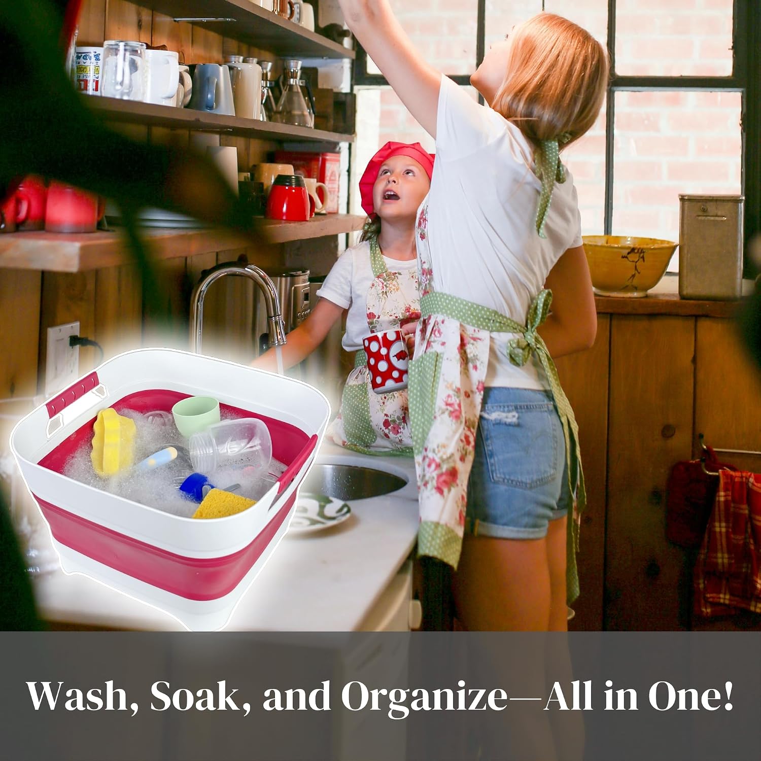 GIMWA 2.6 Gal(10L) Collapsible Camping Sink, Magenta Space-Saving Collapsible Dish Basin with Drain Plug for bottle washing, Collapsible Bucket for RV Essentials and Foot Soaking