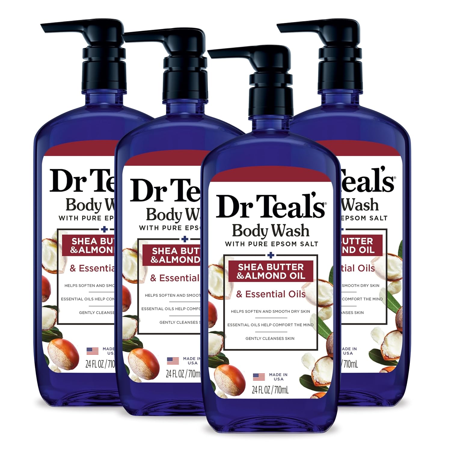 Dr Teal's Body Wash with Pure Epsom Salt, with Shea Butter & Almond Oil, 24 fl oz (Pack of 4)