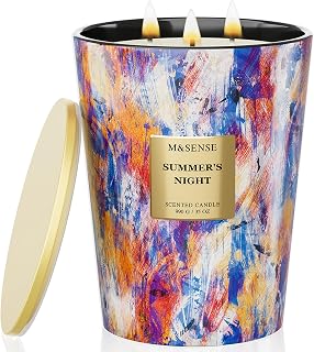 M&SENSE Summer Night Scented Soy Candle, 3-Wick 35oz | 150 Hours Burn Time, Non-Toxic, Calming Stress Relief, Home Scented Decor, Housewarming Gift