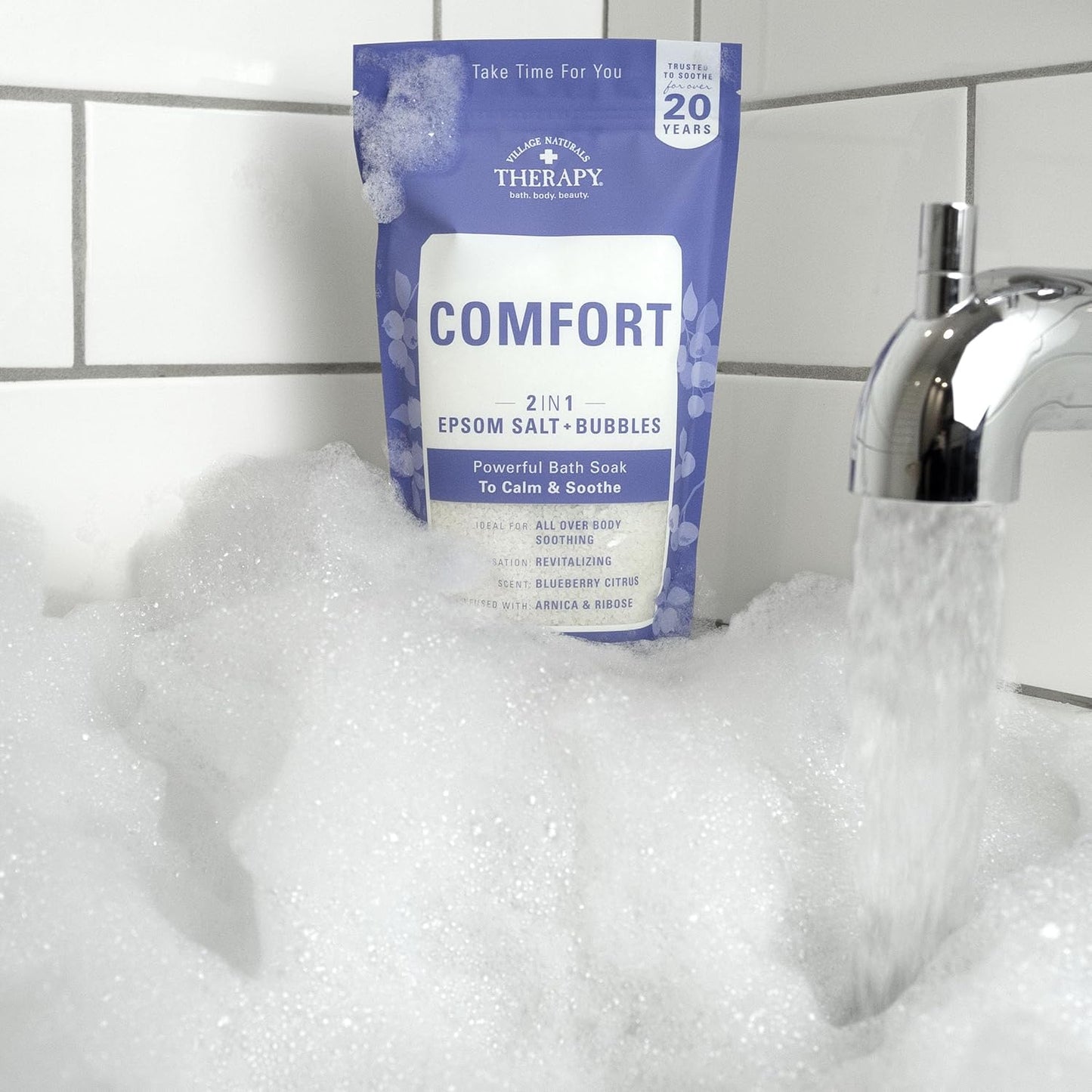 Village Naturals Therapy Comfort Foaming Bath Soak, Blueberry Citrus Scent, 36 oz, Pack of 2