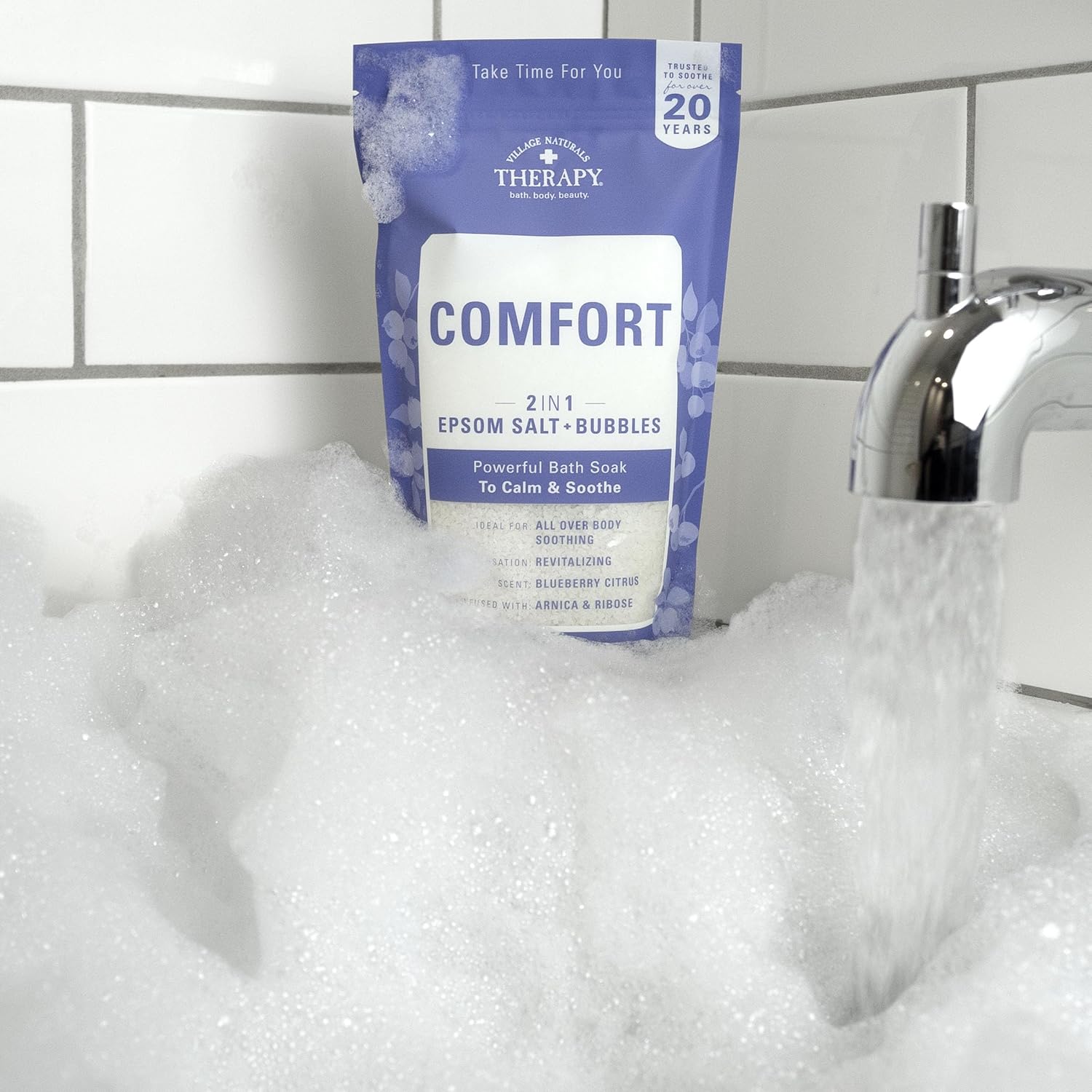 Village Naturals Therapy Comfort Foaming Bath Soak, Blueberry Citrus Scent, 36 oz, Pack of 2