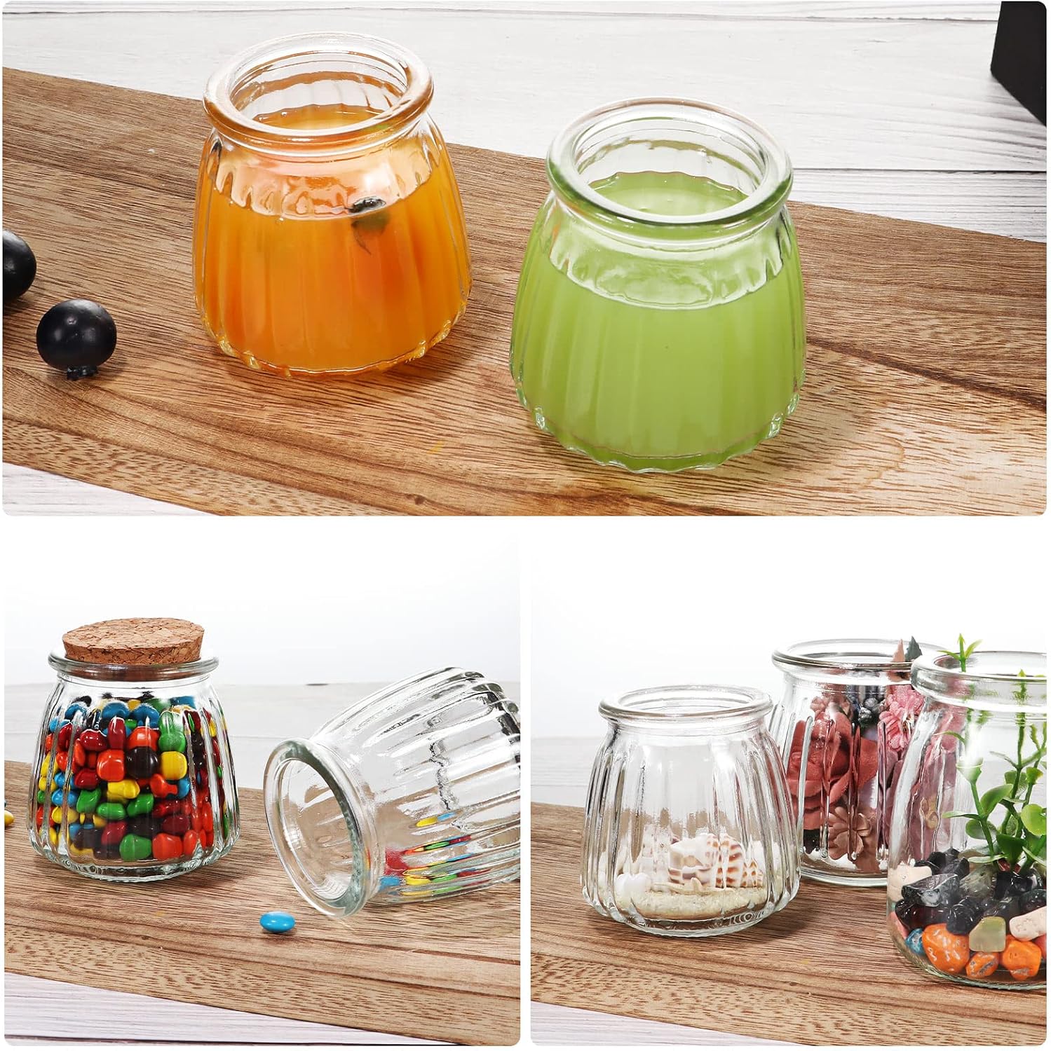 4oz Glass Jars with PE Lids and Cork Lids, 24 Pack Mini Pudding Jars Yogurt Jars Containers for Spice, Jam, honey, Mousse, Wedding, Shower Favors, DIY and Art