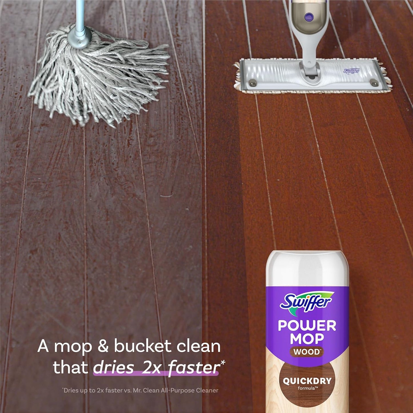Swiffer Power Mop Wood Refill Solution, QuickDry Hardwood Floor Cleaner for Mopping Home, Bathroom, Kitchen, All Purpose Multi-Surface Solution for Floor Cleaning, Lemon Scent, 50.7 oz