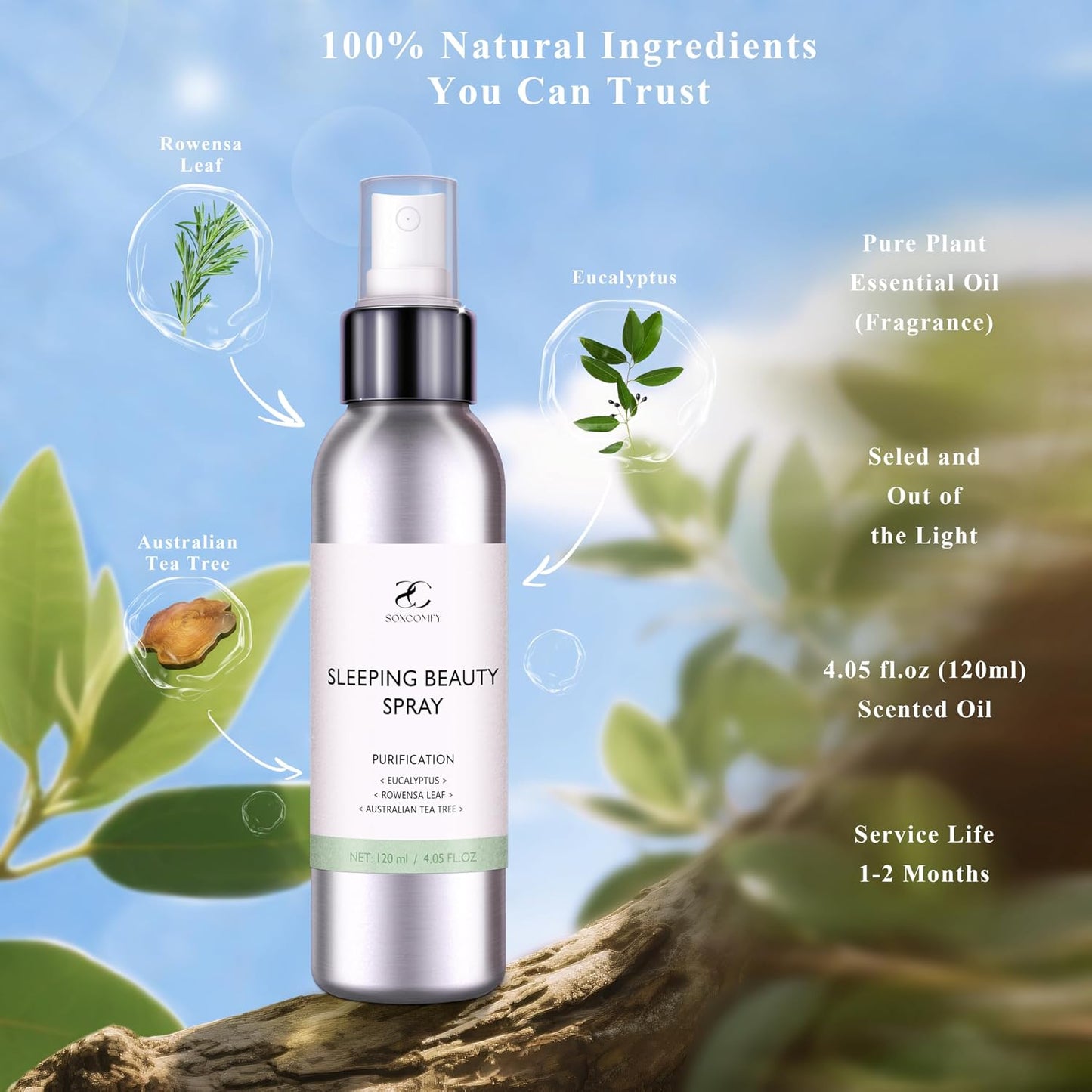 Pillow and Linen Mist, 4.05 fl oz Fabric Fragrance Spray for Pillows, Sheets, Towels, Clothes and Home Textiles, Eucalyptus & Tea Tree
