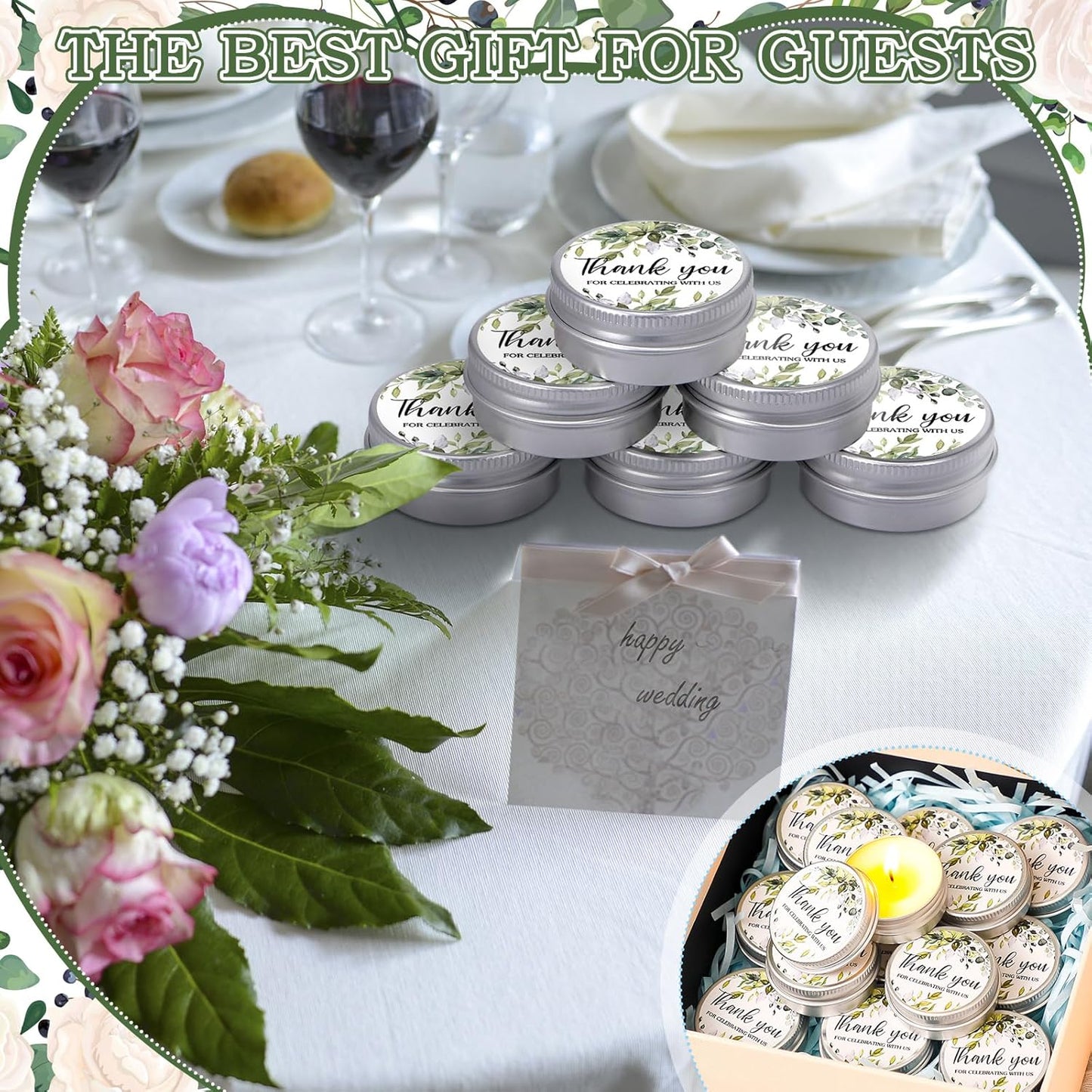 MTLEE 50 Pcs Greenery Wedding Candles Gift Favors for Guests 1 Oz Lavender Scented Soy Wax Aromatherapy Candle Favors for Bridal Shower Rustic Wedding Party Guests(Fresh Leaves)