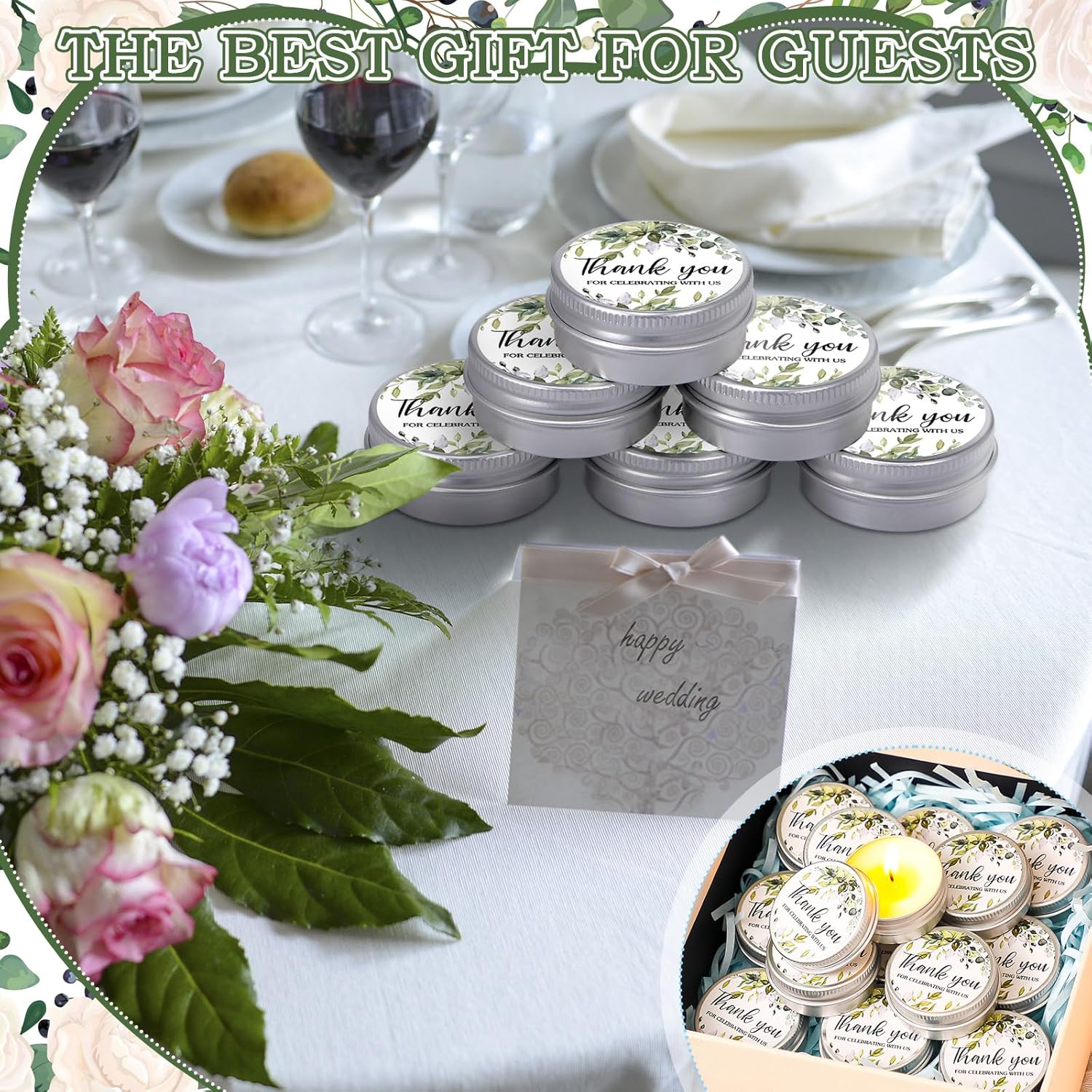 MTLEE 50 Pcs Greenery Wedding Candles Gift Favors for Guests 1 Oz Lavender Scented Soy Wax Aromatherapy Candle Favors for Bridal Shower Rustic Wedding Party Guests(Fresh Leaves)