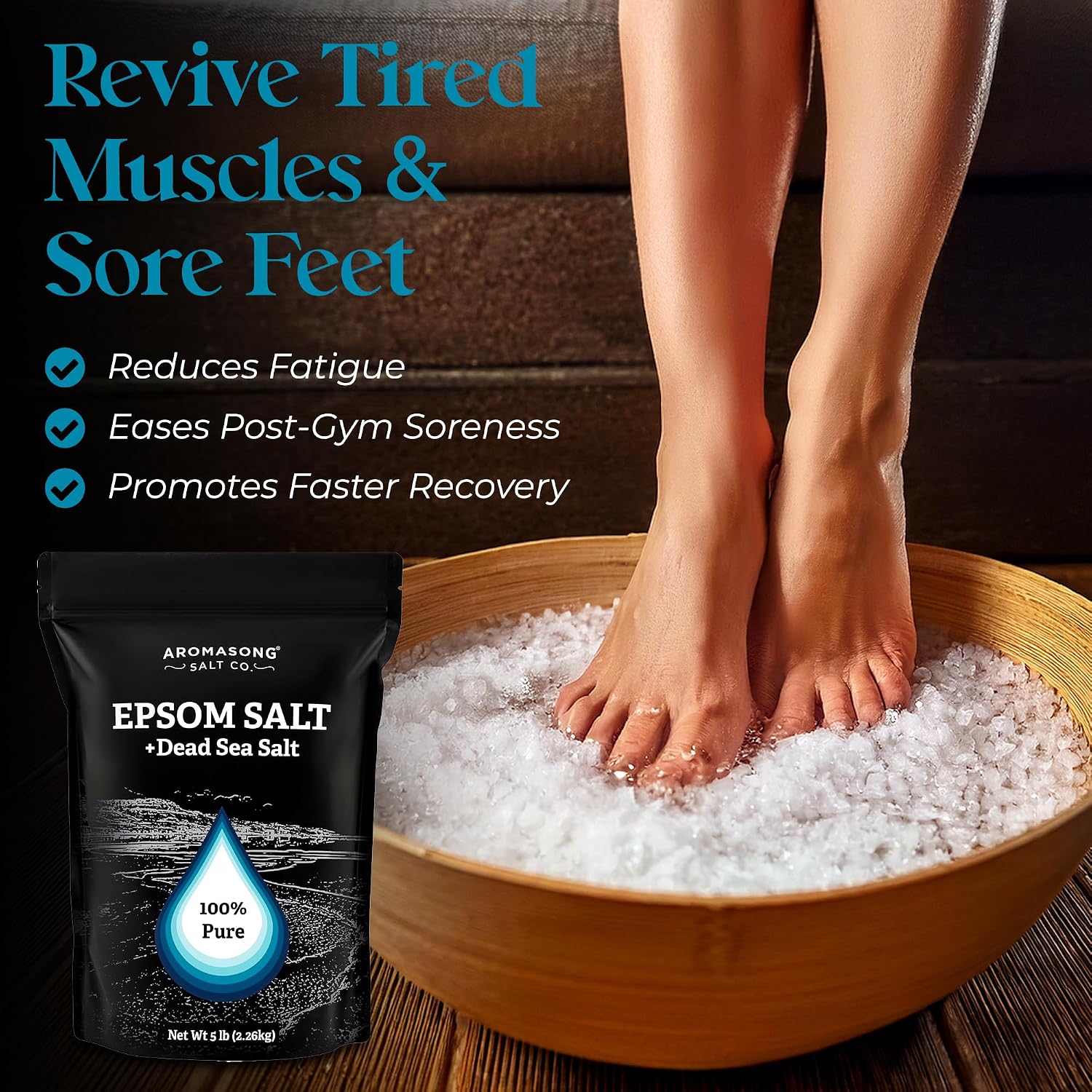 Aromasong Epsom Salt with Dead Sea Salt for Soaking - Bulk 5 Lb - 100% Pure Bath Salt, Foot & Muscle Soak