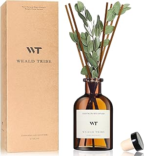 WEALD TRIBE Flower Reed Diffuser Set Eucalyptus & Lavender Scent For Bathroom Accessories Shelf Decor & Air Fresheners, Sticks Defusers With 4.0 fl oz Essential Oils, House Bedroom Office Decor & Gift