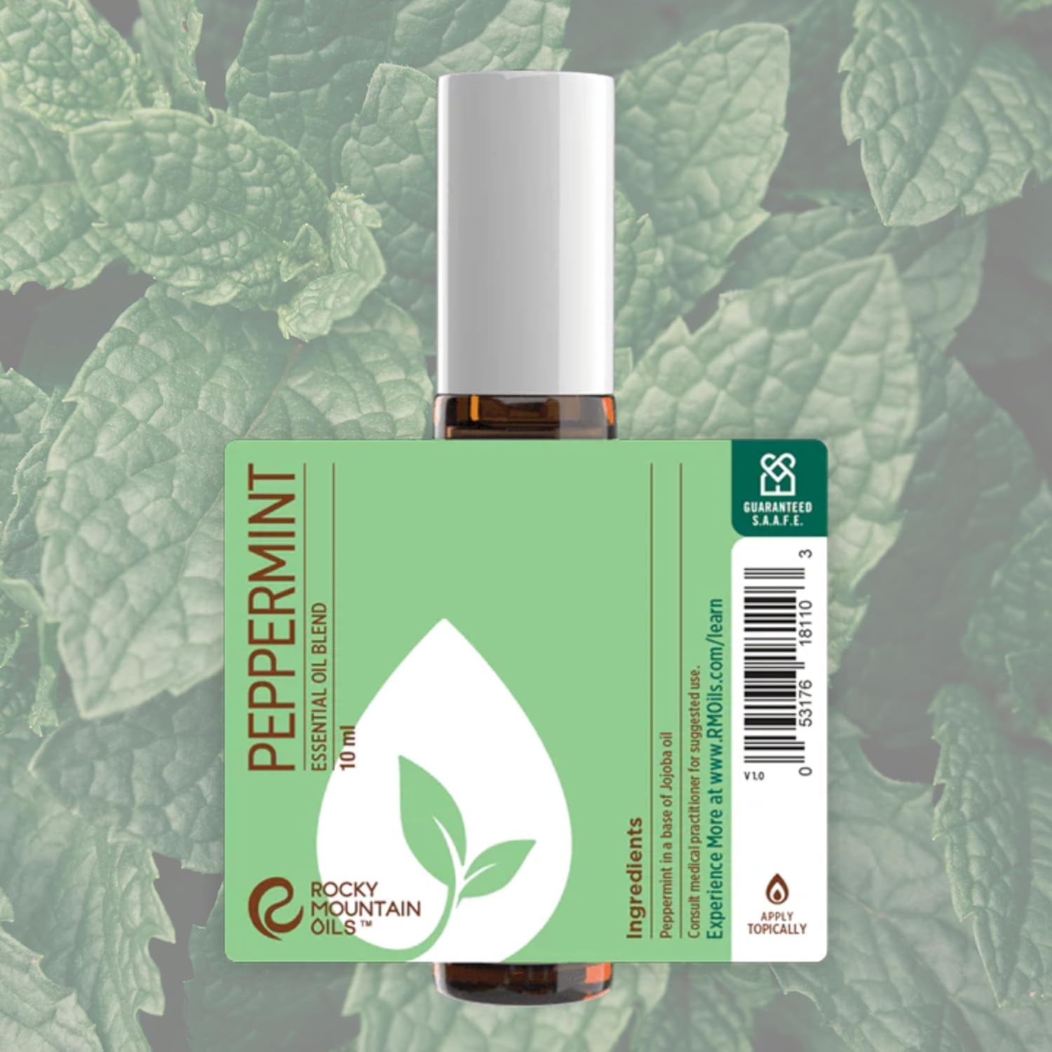 Rocky Mountain Oils Peppermint Roll-On 10ml - Natural Essential Oil Blend, Pre-Diluted Cooling Mint Roller, Fresh Clean Scent Aromatherapy - Plant-Based Formula with Fresh & Minty Fragrance