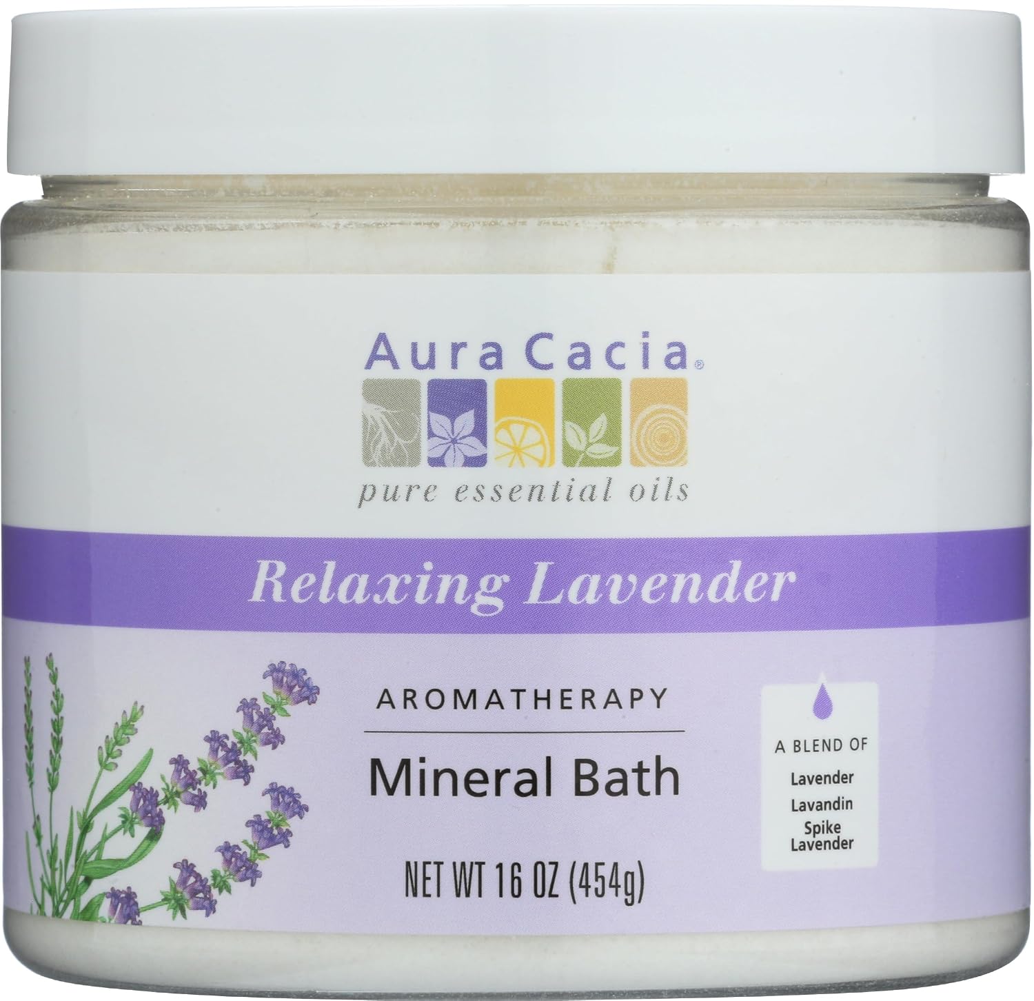 Aura Cacia Relaxing Lavender Aromatherapy Mineral Bath | 16 oz. Jar