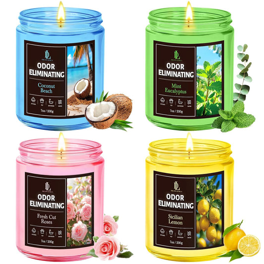 4 Pack Odor Eliminating Highly Fragranced Candle, Eliminates 95% of Food, Pet, Smoke, and Bathroom Quickly, Air Freshing