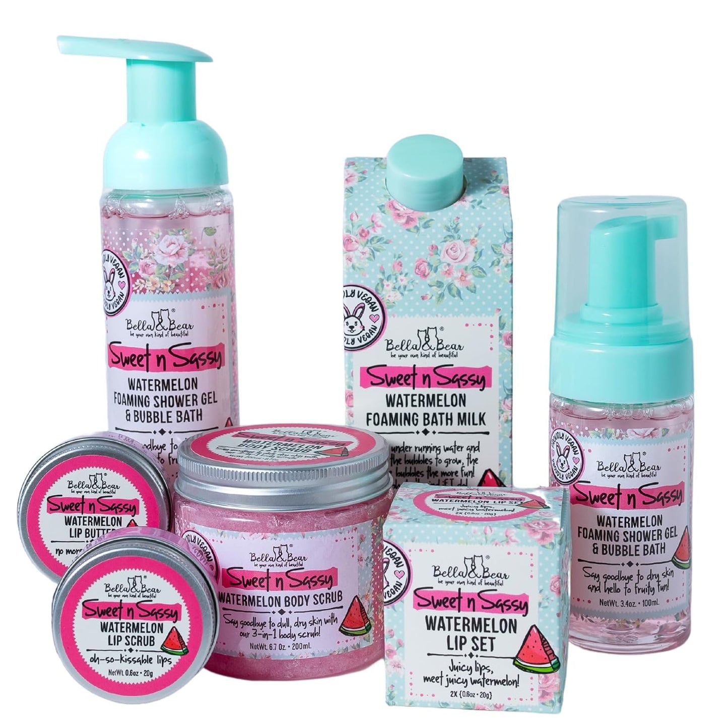 Bella & Bear Sweet 'n' Sassy Watermelon Foaming Shower Gel & Bubble Bath with Pump, Travel Size