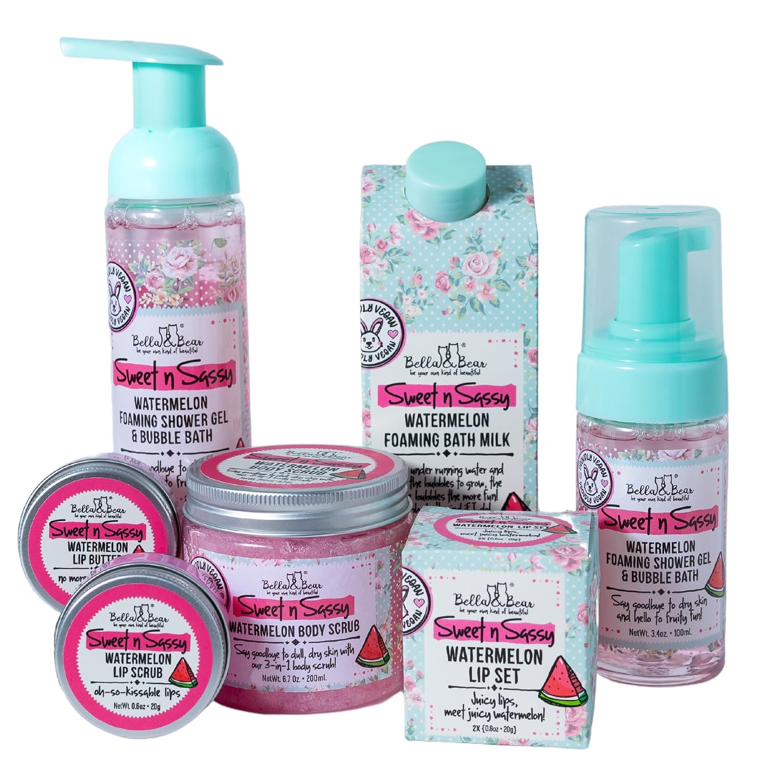 Bella & Bear Sweet 'n' Sassy Watermelon Foaming Shower Gel & Bubble Bath with Pump, Travel Size
