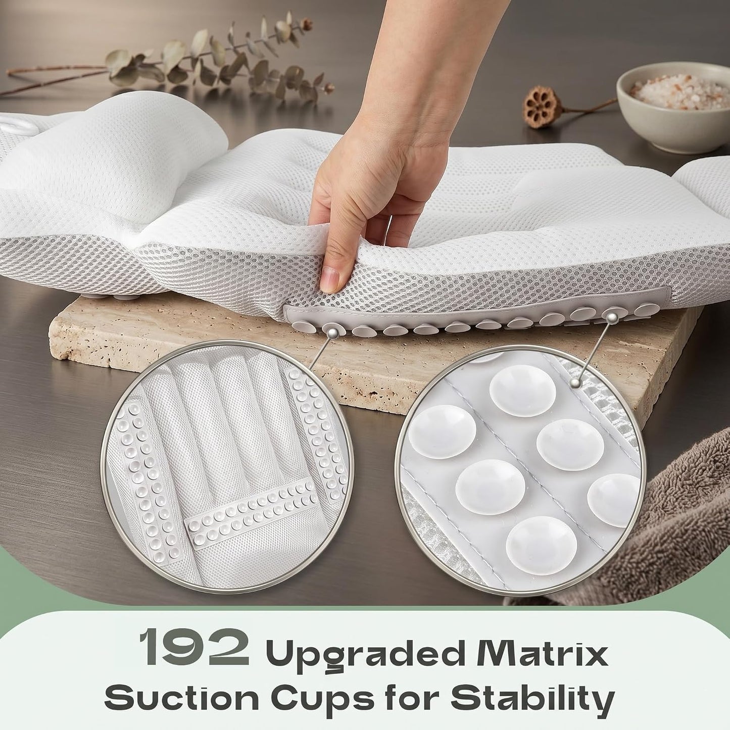 Luxury Full Body Bath Pillow for Tub - 4D Air Mesh Bathtub Cushion Mat with Extra Thick Neck, Back & Lumbar Support - Ergonomic Spa Pillow for Headrest & Shoulder Relief, Non-Slip, White