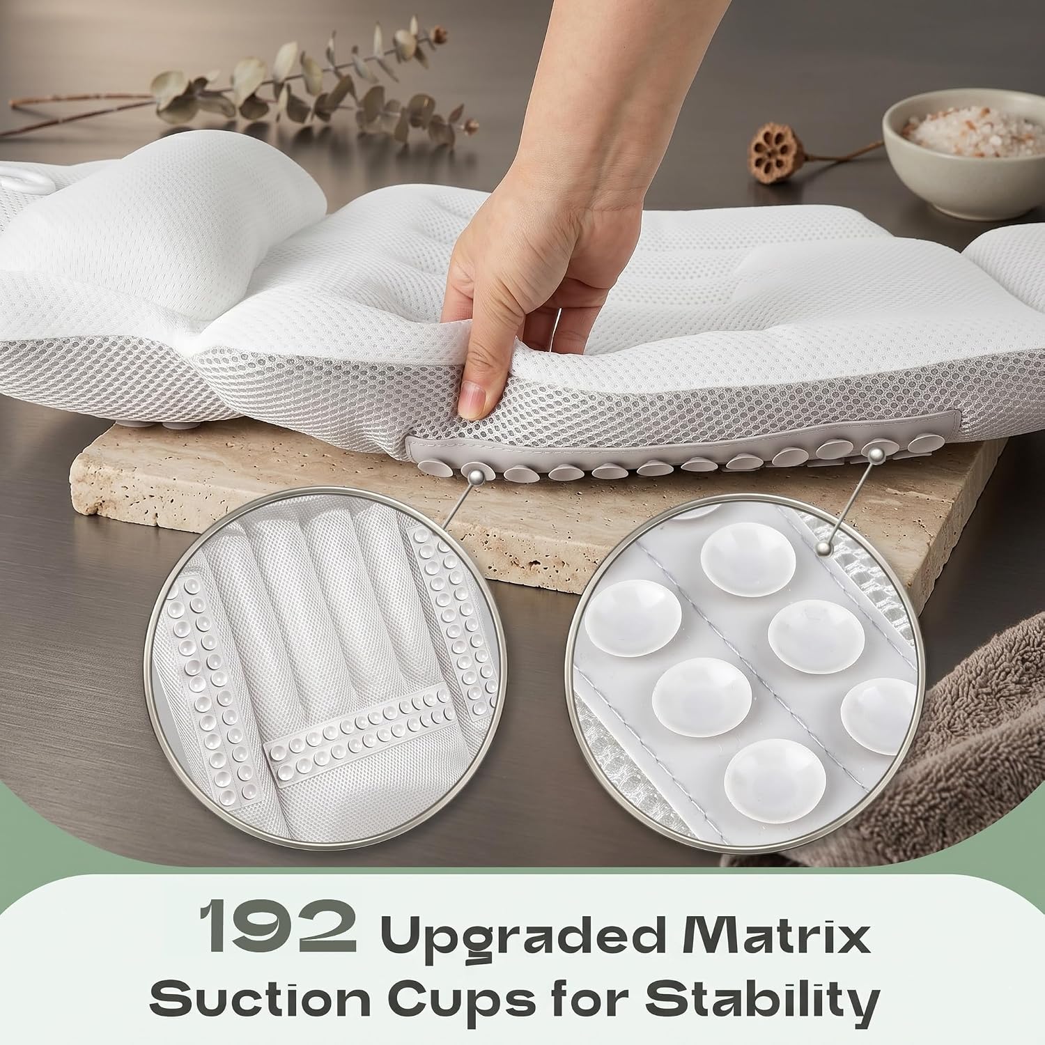 Luxury Full Body Bath Pillow for Tub - 4D Air Mesh Bathtub Cushion Mat with Extra Thick Neck, Back & Lumbar Support - Ergonomic Spa Pillow for Headrest & Shoulder Relief, Non-Slip, White