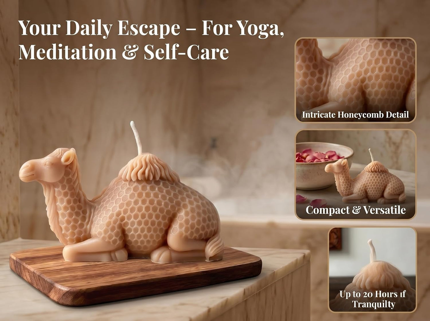 Camel Shaped Scented Candle,Arabian Style Animal Figure Design,Soy Wax Sandalwood Essential Oil Aroma Decorative Candle for Living Room,Religious Gift,Meditation