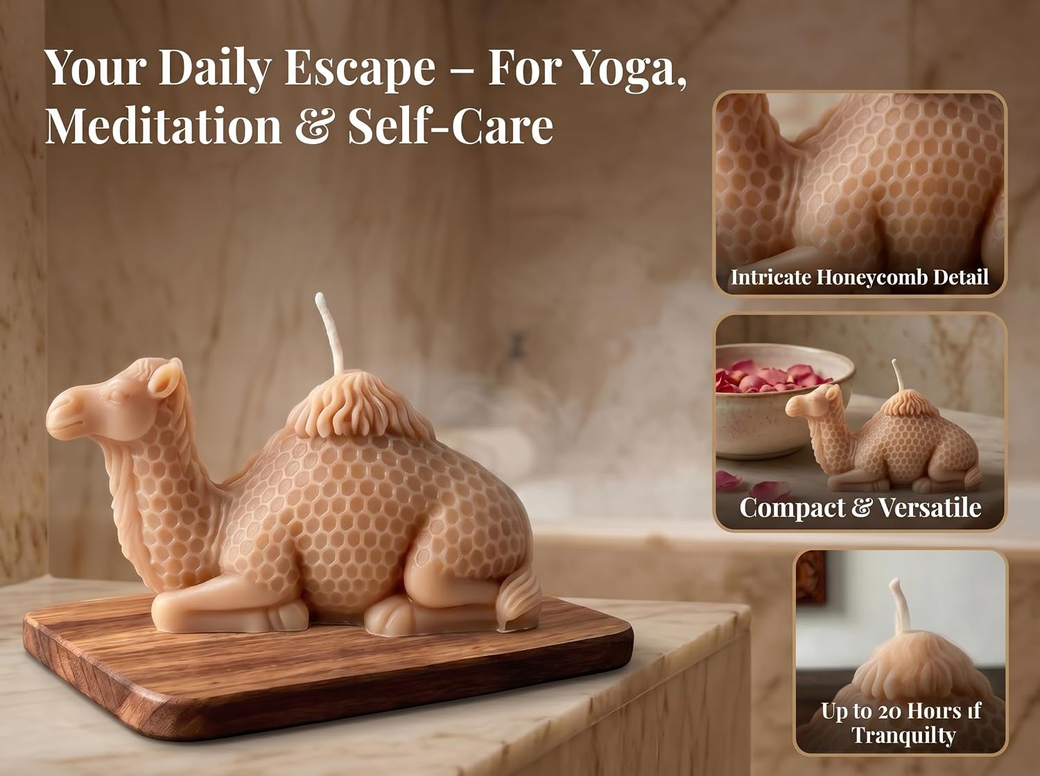 Camel Shaped Scented Candle,Arabian Style Animal Figure Design,Soy Wax Sandalwood Essential Oil Aroma Decorative Candle for Living Room,Religious Gift,Meditation