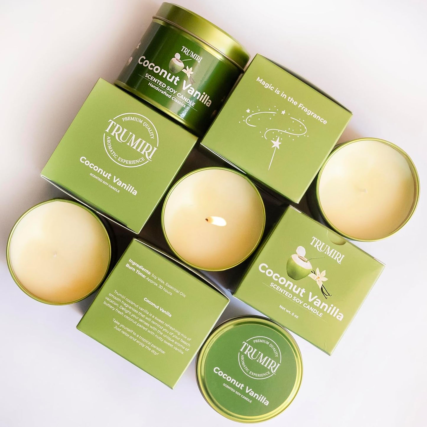 Coconut Vanilla - Aromatherapy Candles for Home Scented - 5oz Natural Soy Wax Clean Organic Non Toxic - Long Lasting Highly Scented with Essential Oils - Gifts for Women Relaxing Spa Beach Bathroom