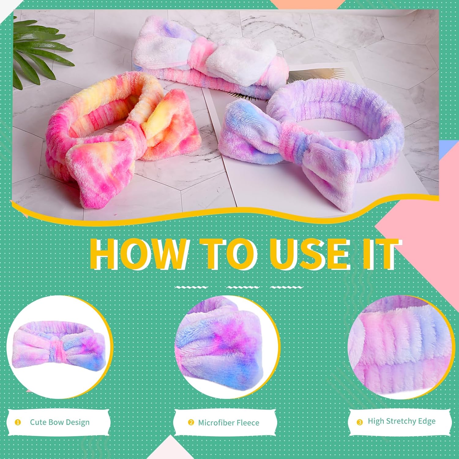 WSYUB Spa Headband and Wristband Set with Hair Scrunchies, Face Wash Headbands, Makeup Skincare Headband Wrist Bands for Washing Face,Easter Basket Stuffers