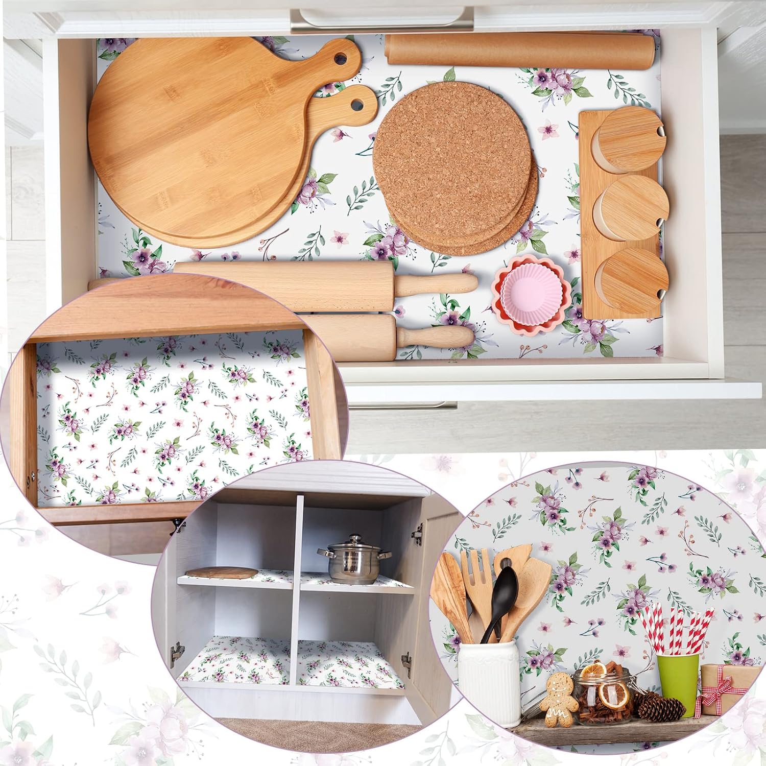 BBTO 10 Sheets Drawer Liners for Dresser, Non Adhesive Scented Drawer Paper Liners, 15.8 x 22 Inch, for Fragrant Home Shelf Closet Bedroom Cabinets(Floral Style)