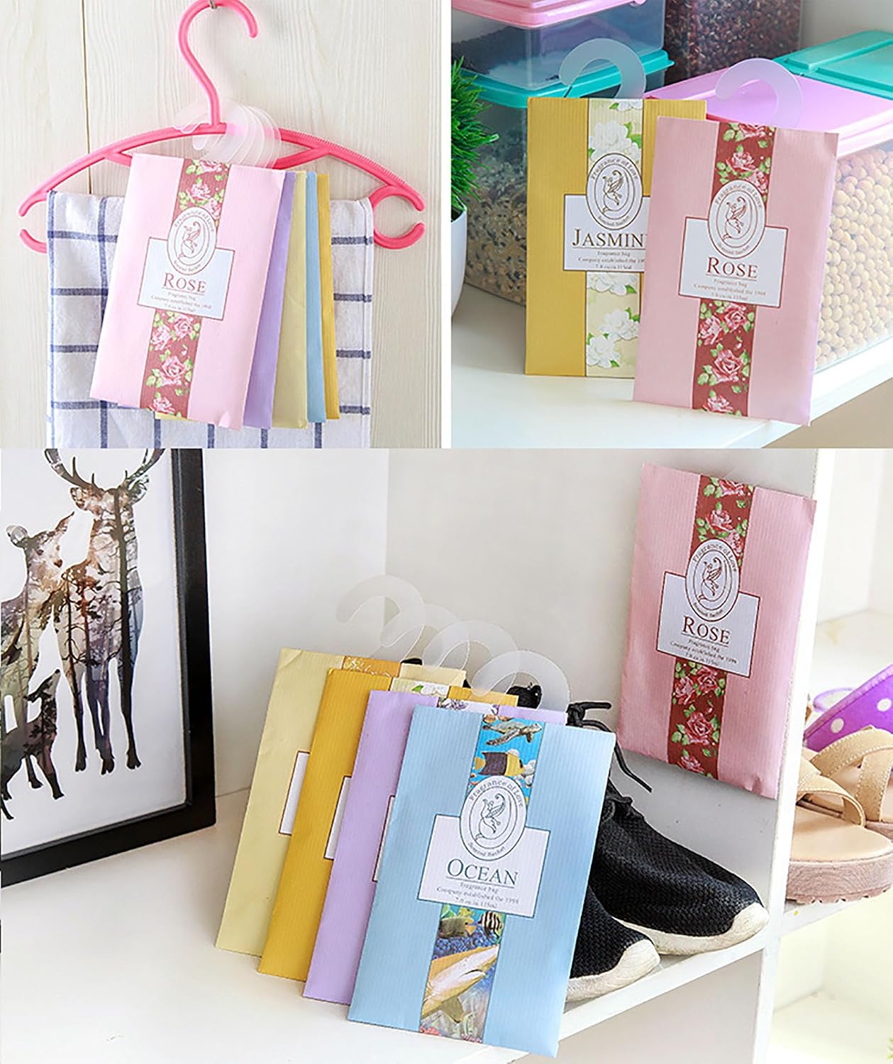 Lavender Sachets, Fresh Scents Sachet Packets, Hanging Scent, Fragrance Bags for Drawers and Closets, Hanging Closet Air Freshener Scented Sachets Bags Drawer Deodorizers Home Fragrance, 8 Packs